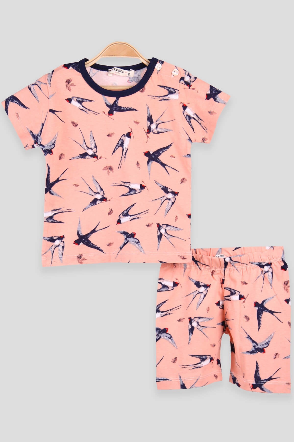 Breeze Kız Çocuk Şortlu Pijama Takımı Desenli Turuncu (1-4 Yaş)
