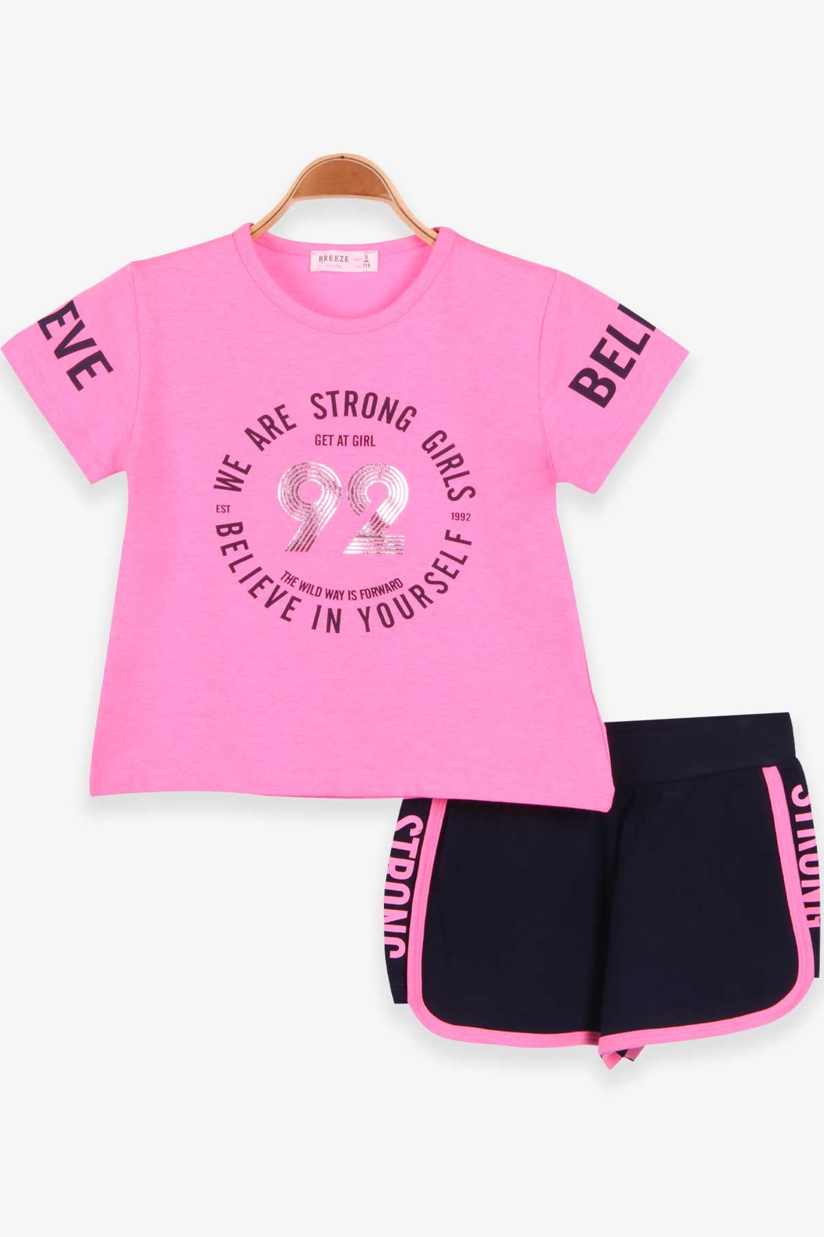 Breeze Kız Çocuk Şortlu Takım Baskılı Neon Pembe (6-12 Yaş)