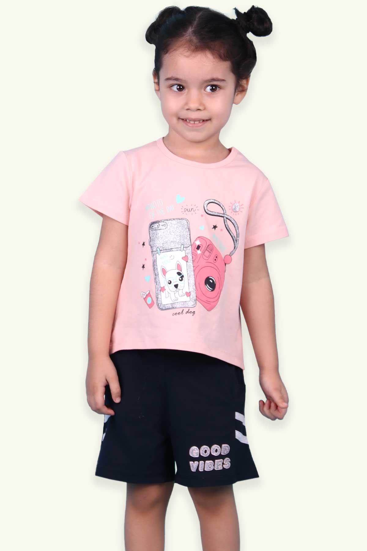 Breeze Kız Çocuk Şortlu Takım Fotoğraf Temalı Somon (3 Yaş-8 Yaş)