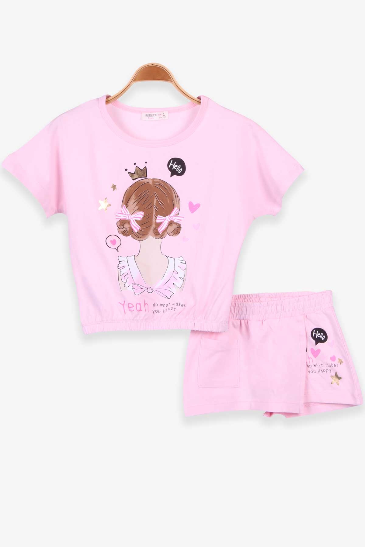 Breeze Kız Çocuk Şortlu Takım Göbek Üstü Pudra (4-8 Yaş)