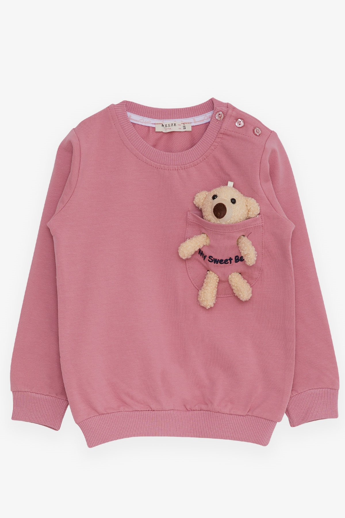 Breeze Kız Çocuk Sweatshirt Ayıcık Aksesuarlı Gülkurusu (1.5-4 Yaş)