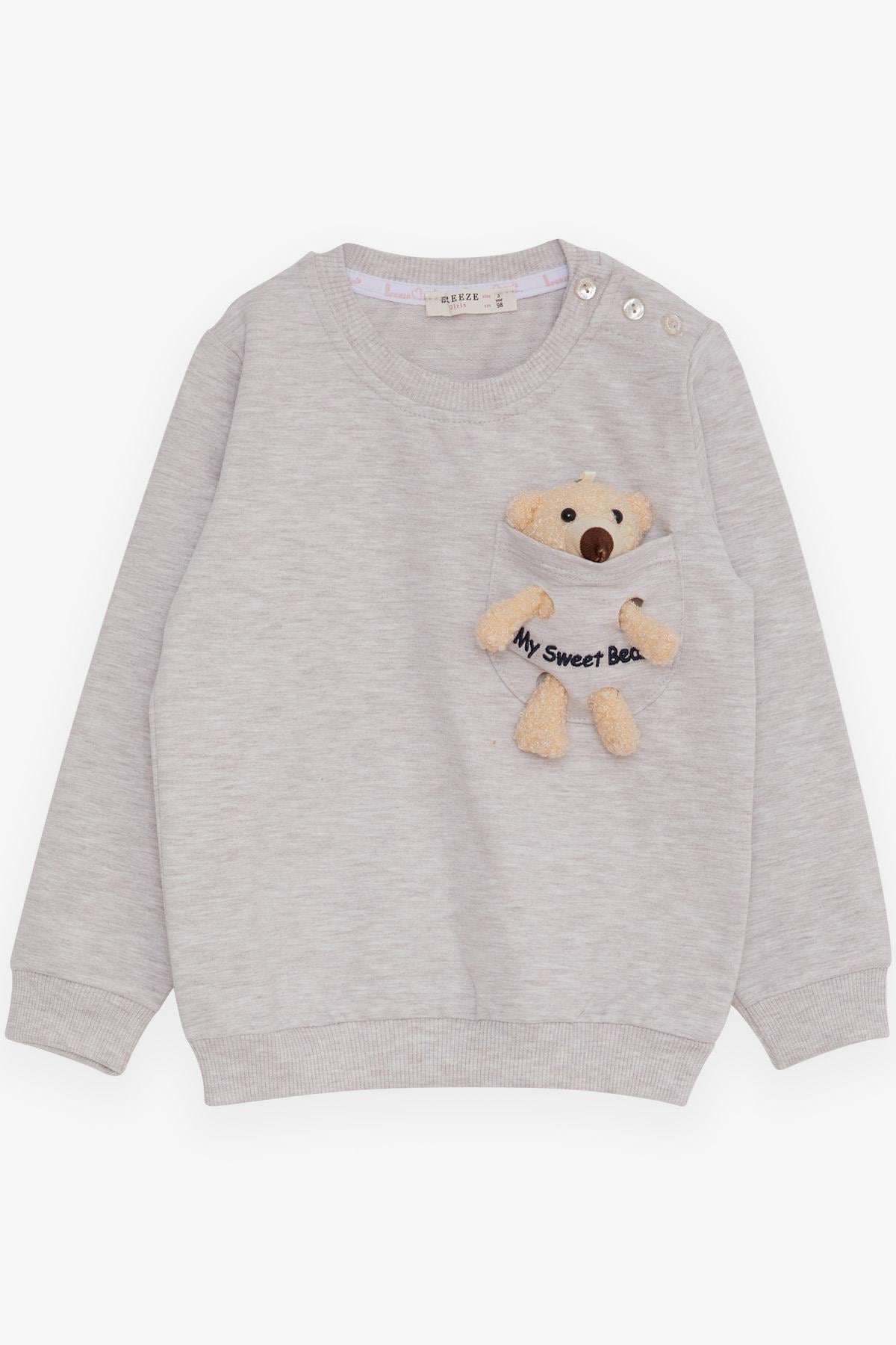 Breeze Kız Çocuk Sweatshirt Ayıcık Aksesuarlı Bej Melanj (1.5-5 Yaş)