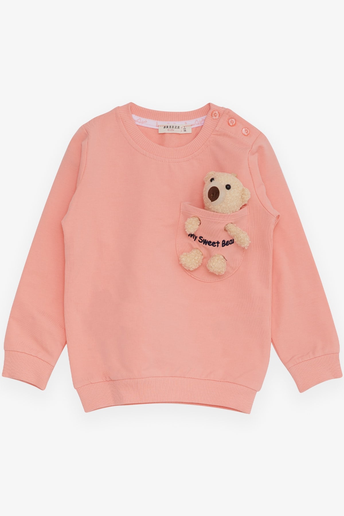Breeze Kız Çocuk Sweatshirt Ayıcık Aksesuarlı Somon (1.5-5 Yaş)