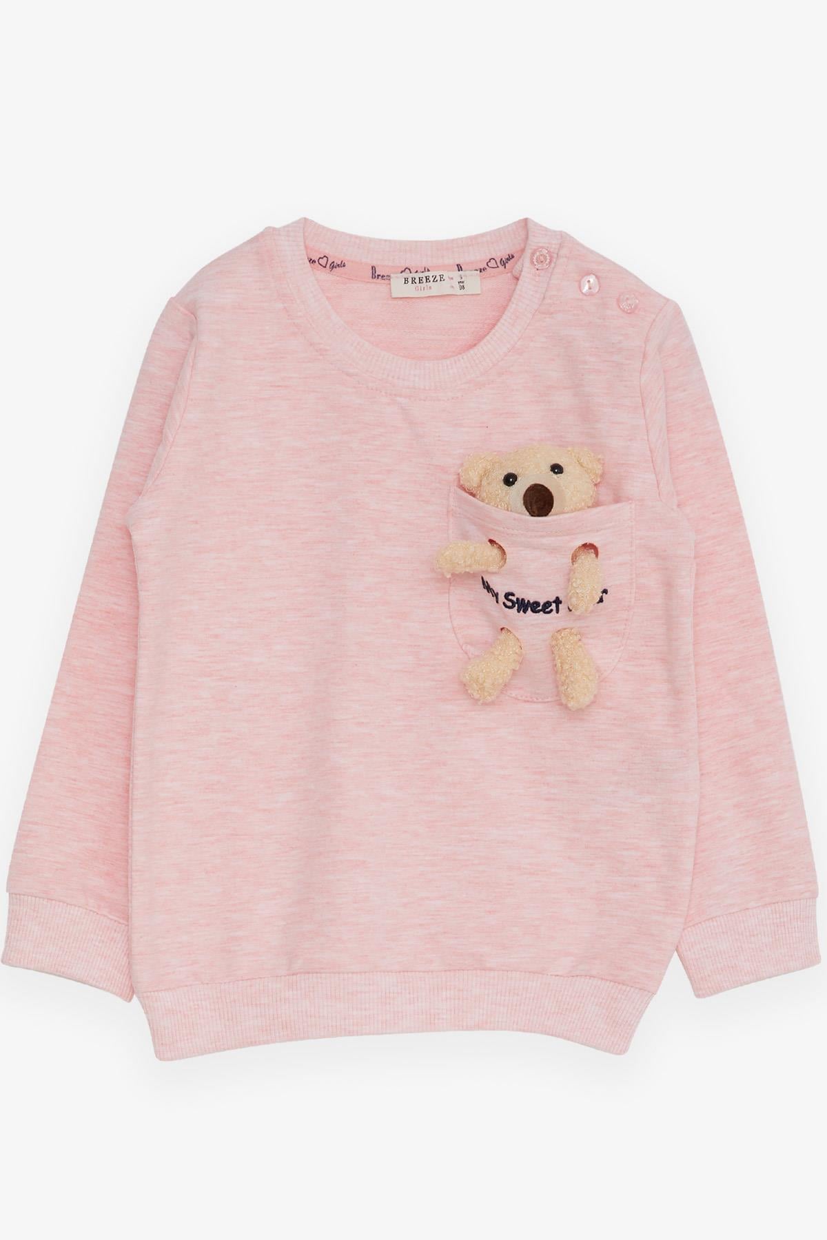 Breeze Kız Çocuk Sweatshirt Ayıcık Aksesuarlı Somon Melanj (1.5-5 Yaş)