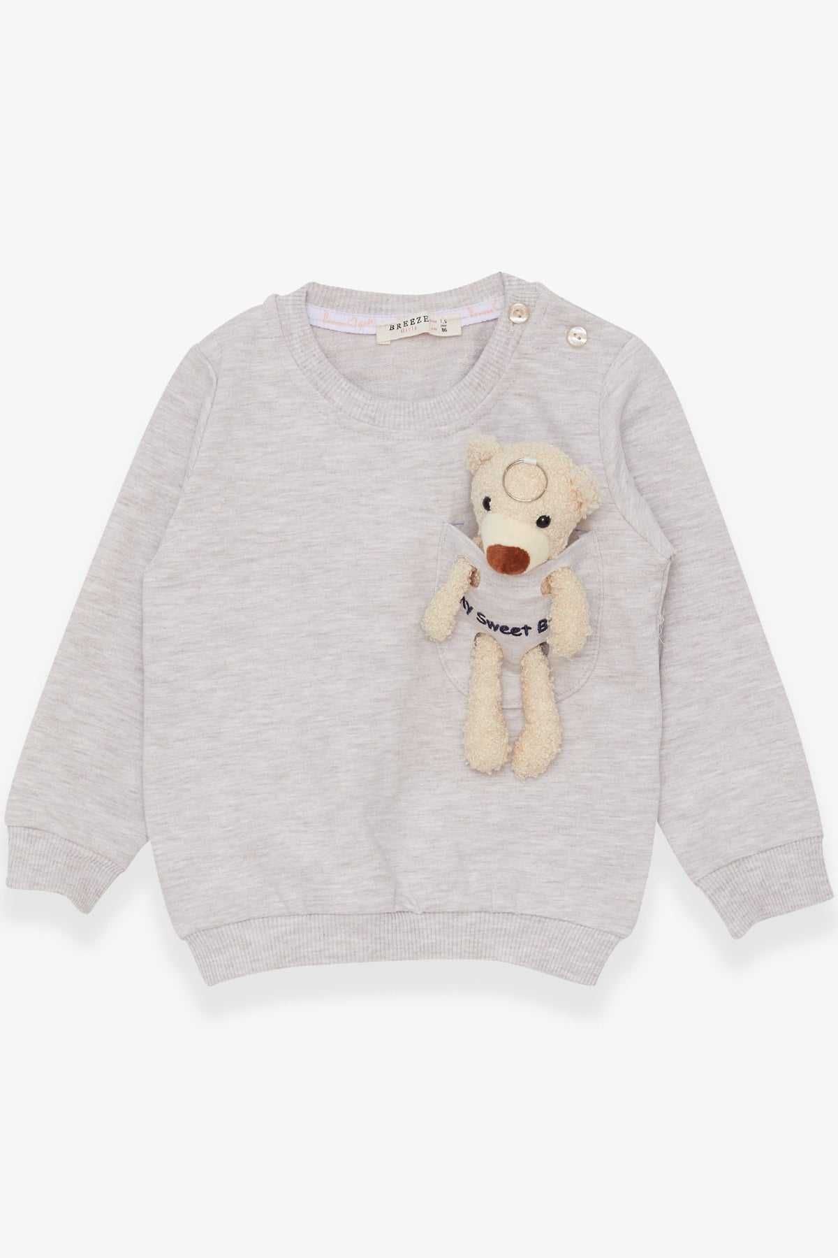 Breeze Kız Çocuk Sweatshirt Ayıcık Aksesuarlı Bej Melanj (1.5-5 Yaş)