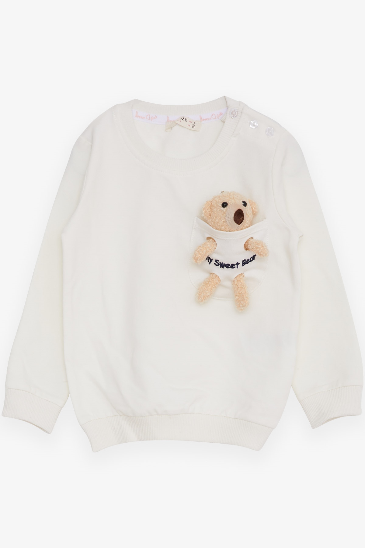 Breeze Kız Çocuk Sweatshirt Ayıcık Aksesuarlı Ekru (1.5-5 Yaş)