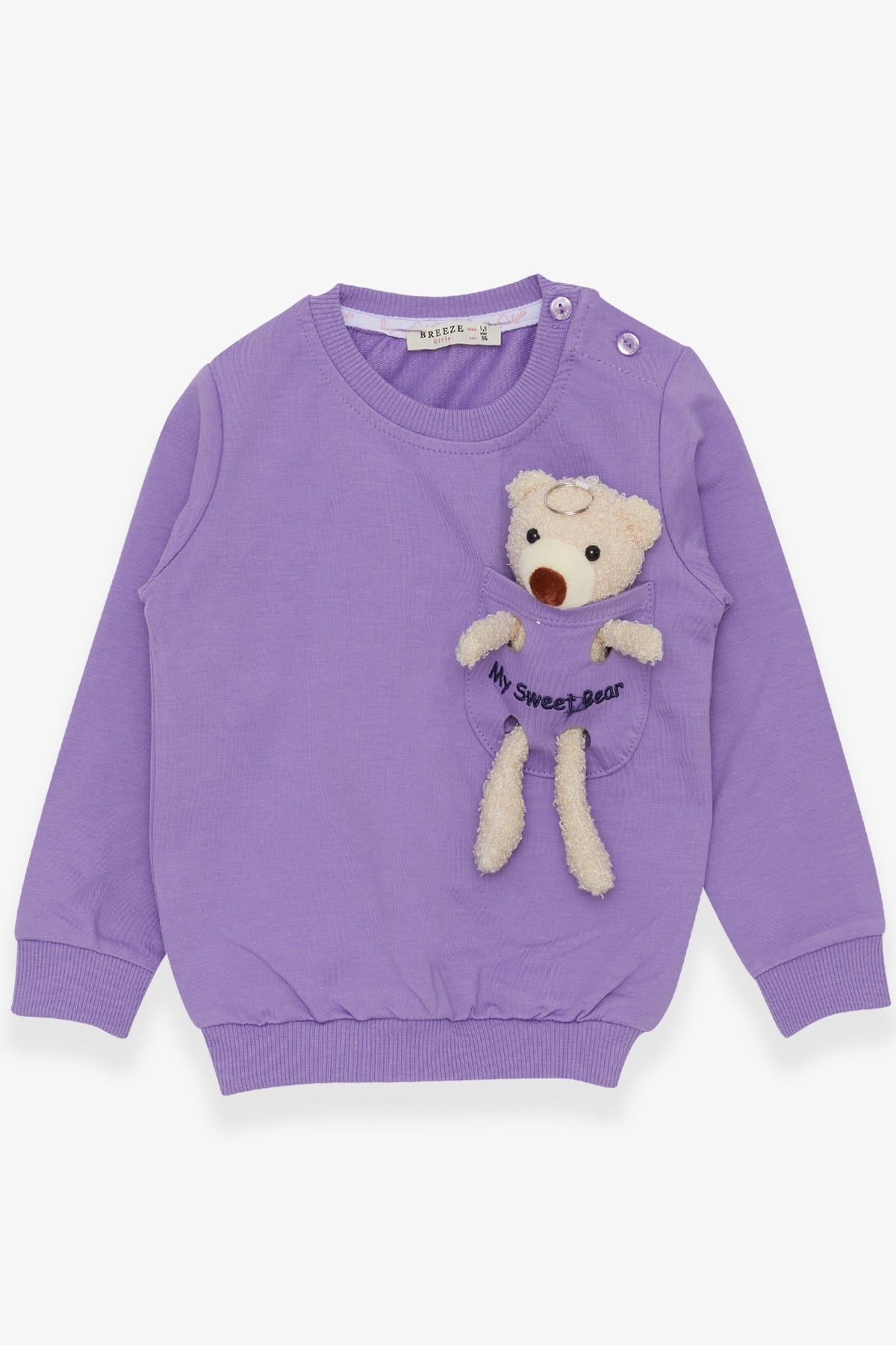 Breeze Kız Çocuk Sweatshirt Ayıcık Aksesuarlı Eflatun (1.5-5 Yaş)