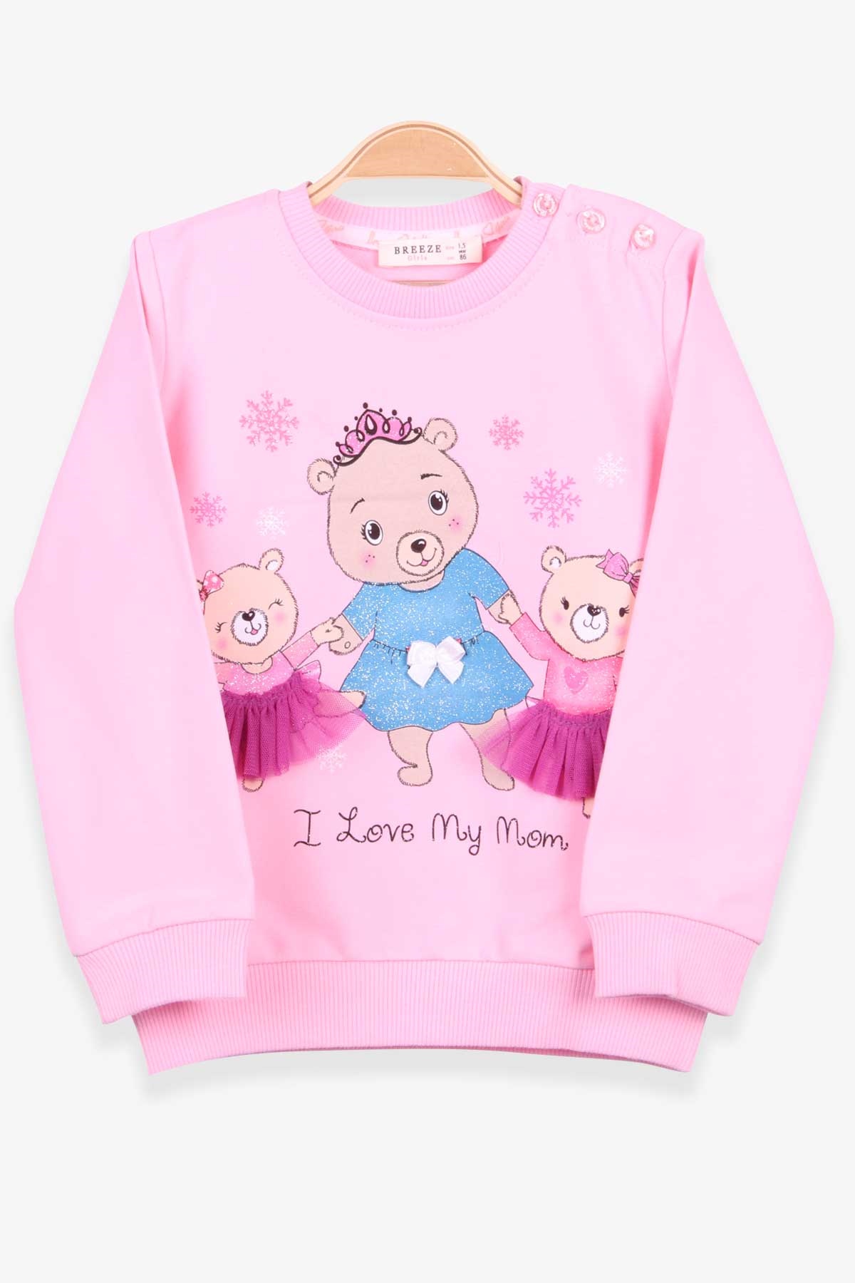 Breeze Kız Çocuk Sweatshirt Ayıcık Baskılı Pudra (1.5-5 Yaş)