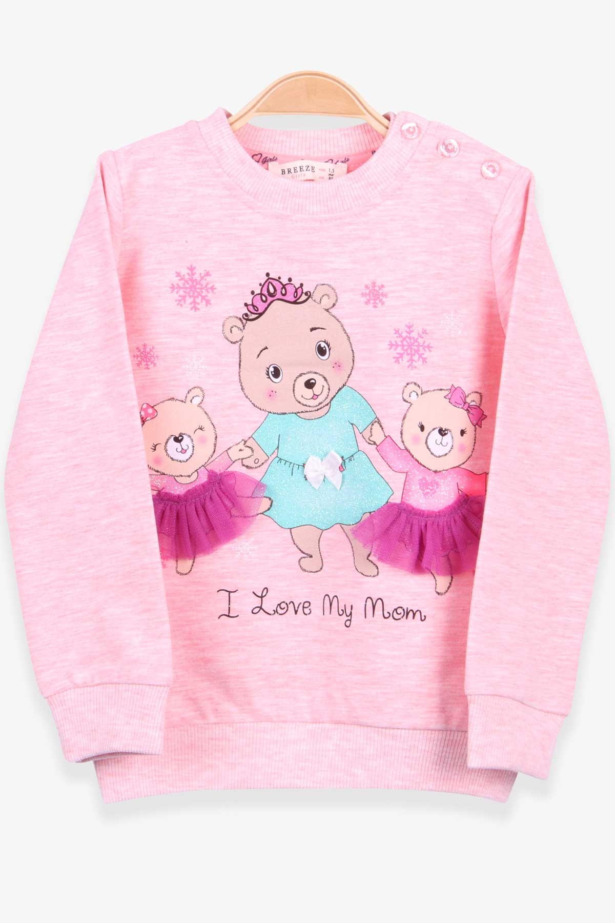 Breeze Kız Çocuk Sweatshirt Ayıcık Baskılı Somon Melanj (1.5-5 Yaş)