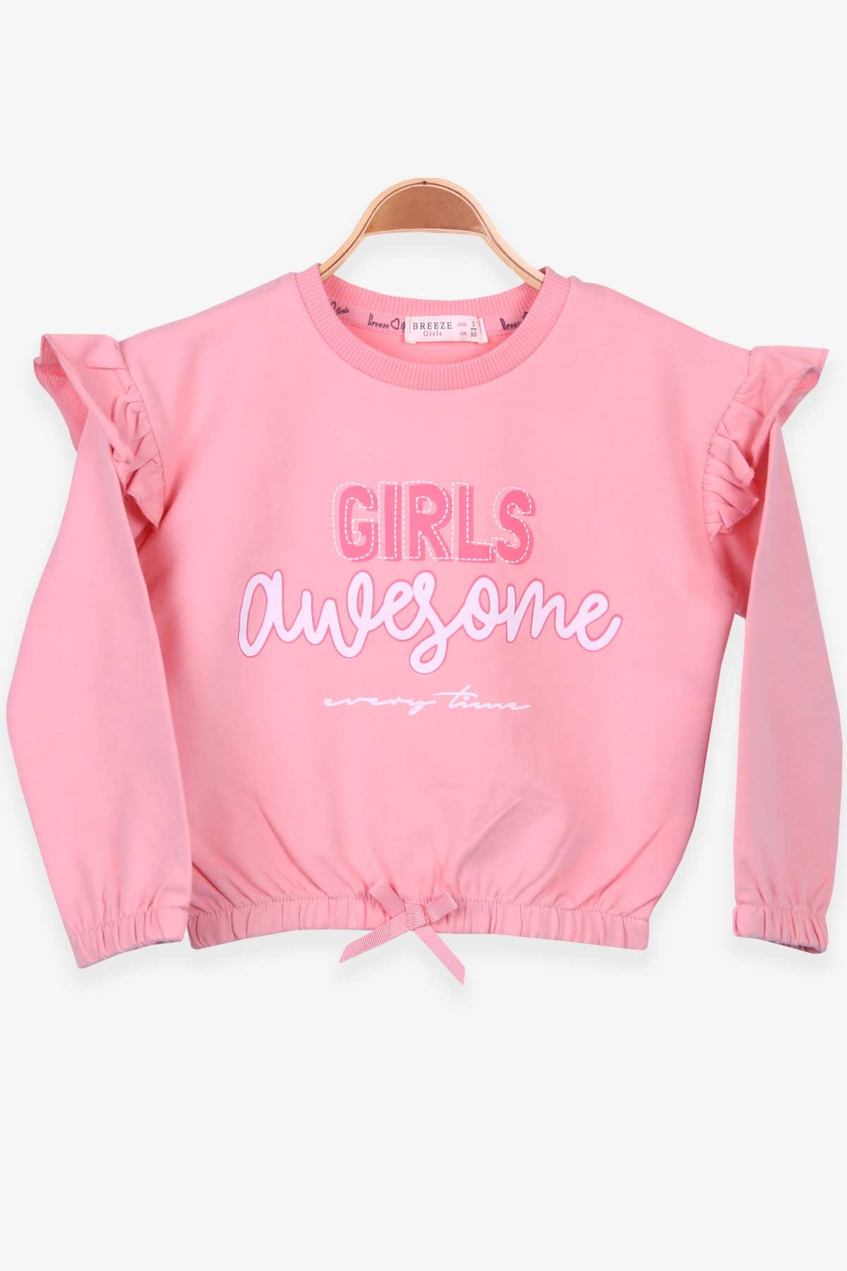 Breeze Kız Çocuk Sweatshirt Baskılı Fırfırlı Somon (3-7 Yaş)