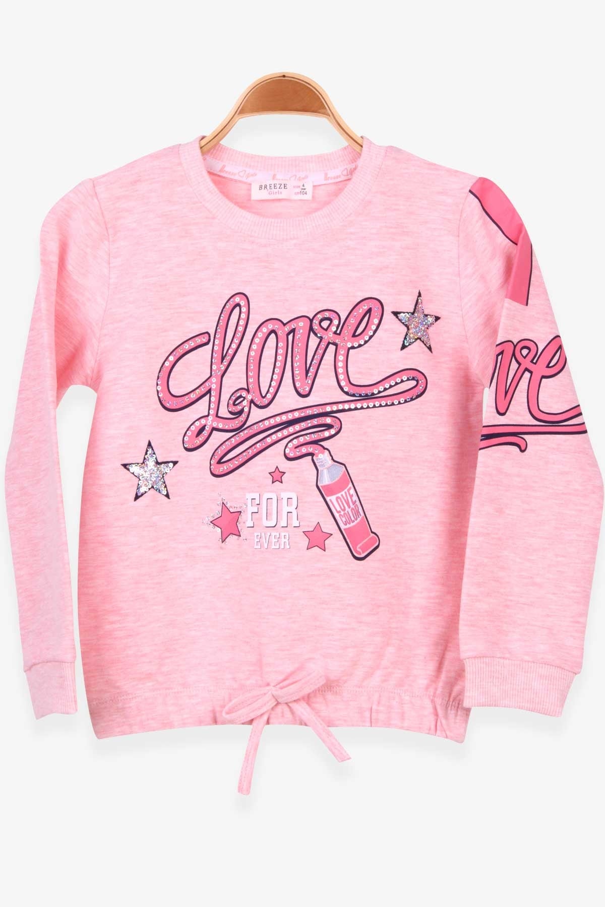 Breeze Kız Çocuk Sweatshirt Baskılı Fiyonklu Somon Melanj (9 Yaş)