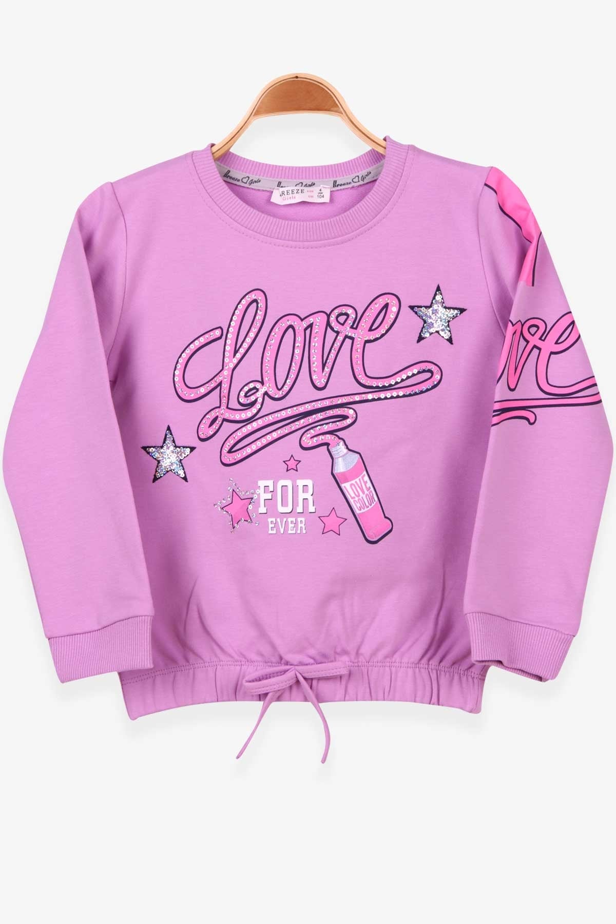 Breeze Kız Çocuk Sweatshirt Baskılı Fiyonklu Eflatun (4-9 Yaş)