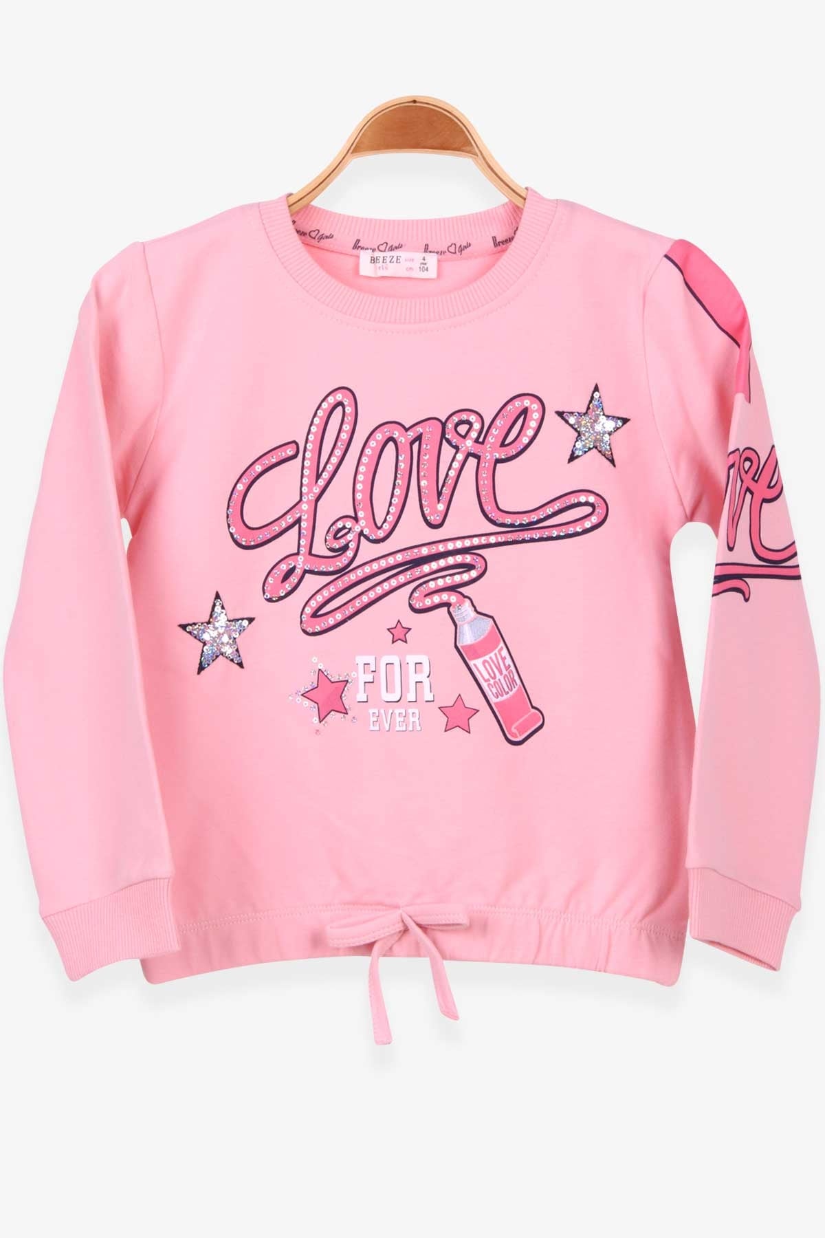 Breeze Kız Çocuk Sweatshirt Baskılı Fiyonklu Somon (4-9 Yaş)