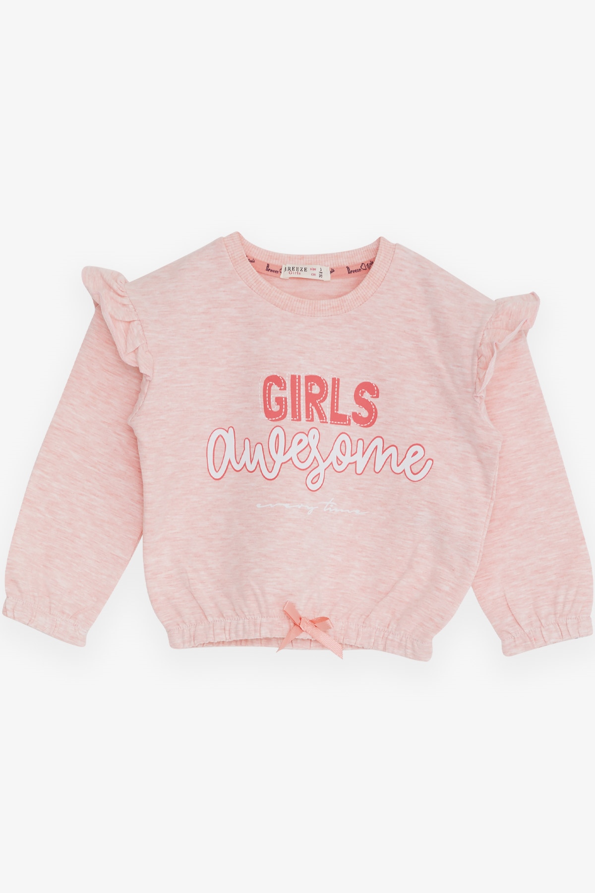 Breeze Kız Çocuk Sweatshirt Baskılı Fırfırlı Somon Melanj (3-7 Yaş)
