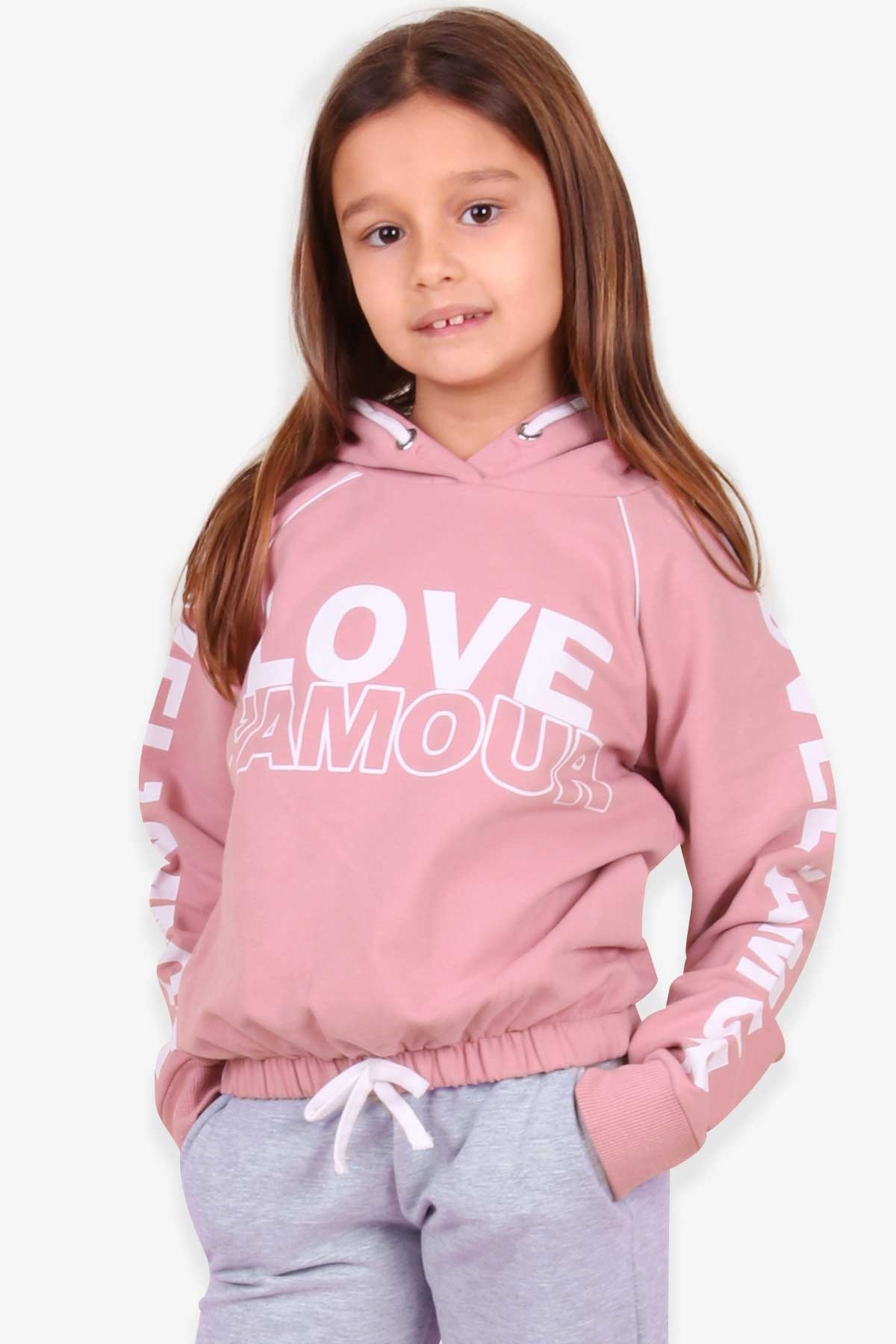 Breeze Kız Çocuk Sweatshirt Baskılı Kapüşonlu Gülkurusu (8-14 Yaş)
