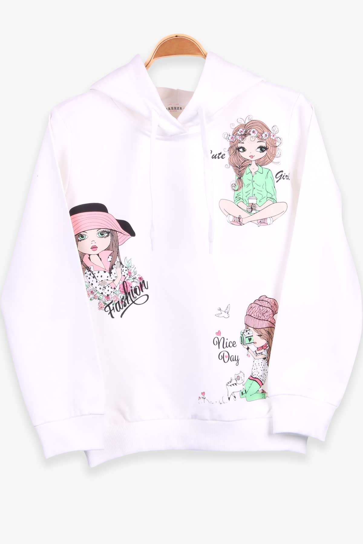 Breeze Kız Çocuk Sweatshirt Baskılı Kapüşonlu Ekru (7-12 Yaş)