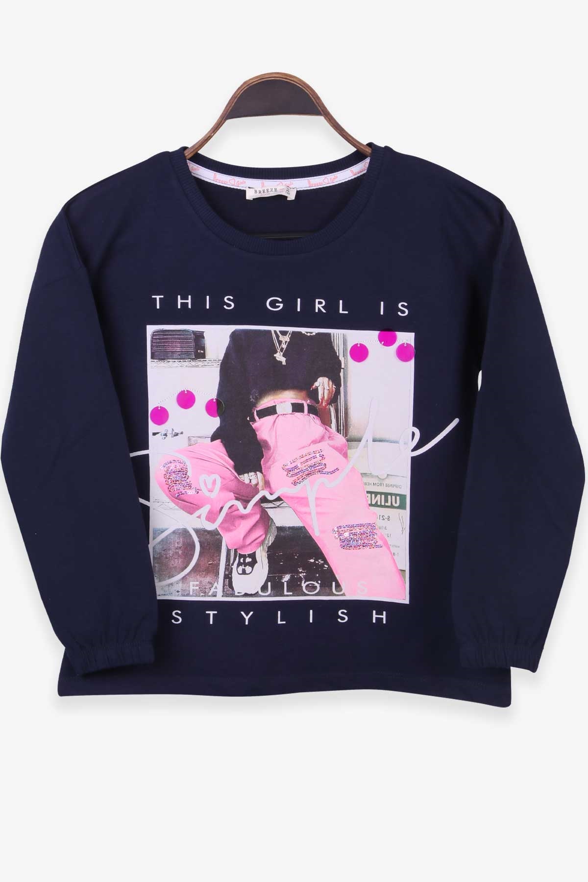Breeze Kız Çocuk Sweatshirt Baskılı Lacivert (10-14 Yaş)