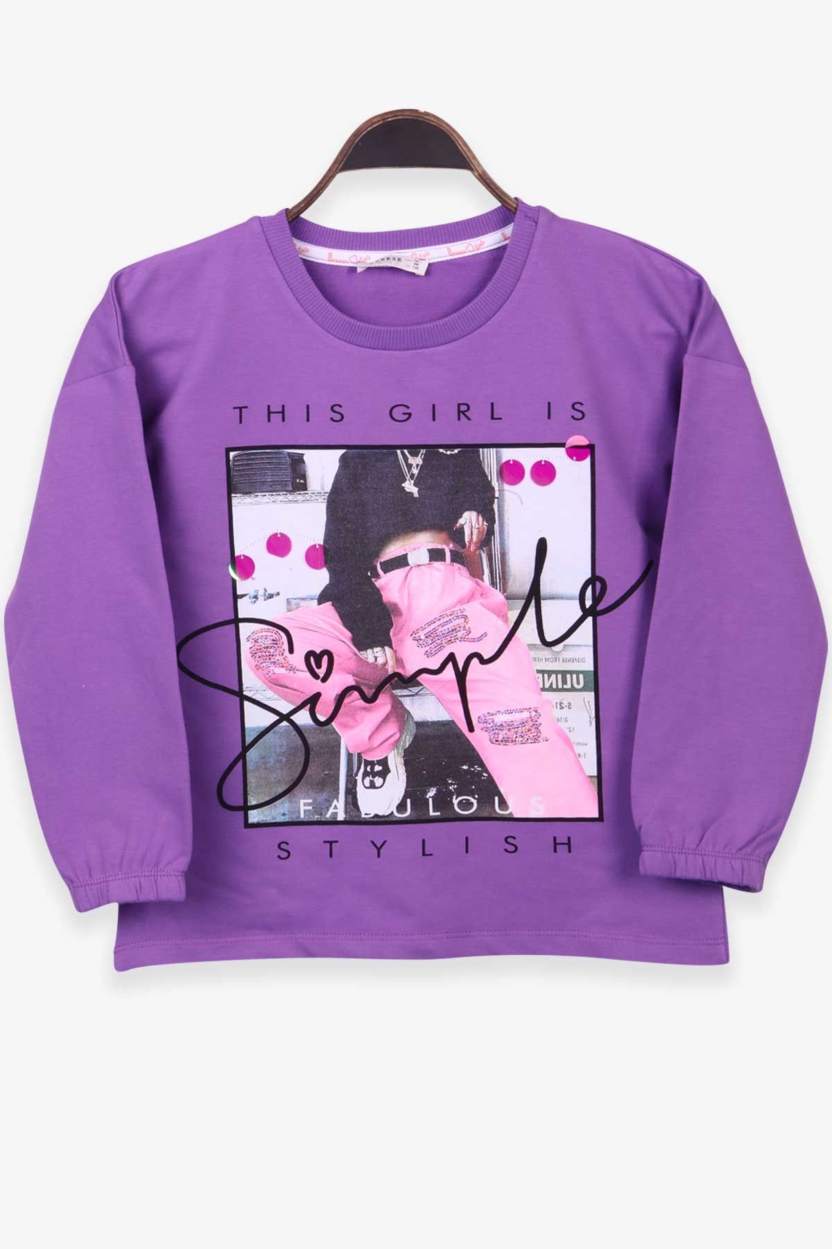 Breeze Kız Çocuk Sweatshirt Baskılı Mor (10-14 Yaş)