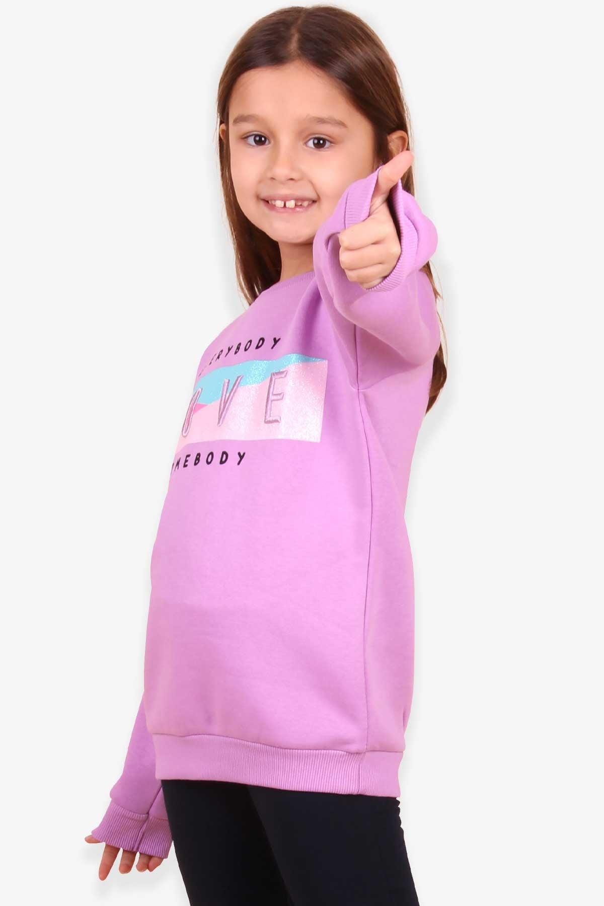 Breeze Kız Çocuk Sweatshirt Baskılı Nakışlı Eflatun (8-12 Yaş)