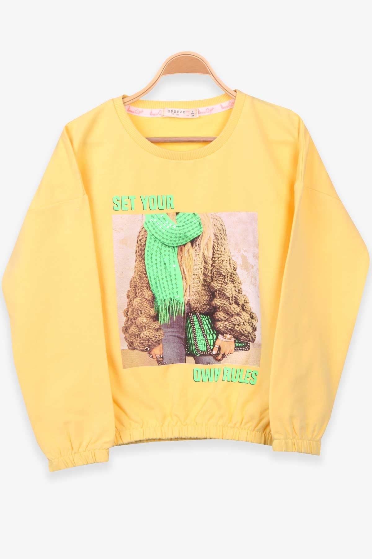 Breeze Kız Çocuk Sweatshirt Baskılı Pullu Sarı (9-14 Yaş)