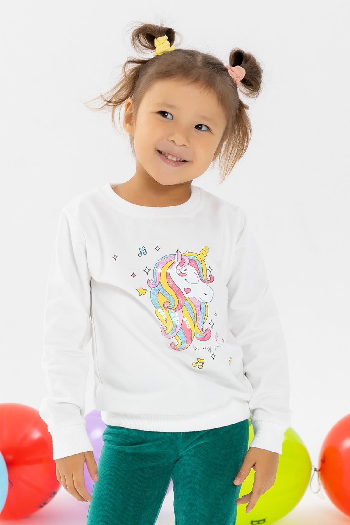Kız Çocuk Sweatshirt Baskılı Pullu Unicorn Ekru 2-5 Yaş - Sıcacık Modeller  | Breeze