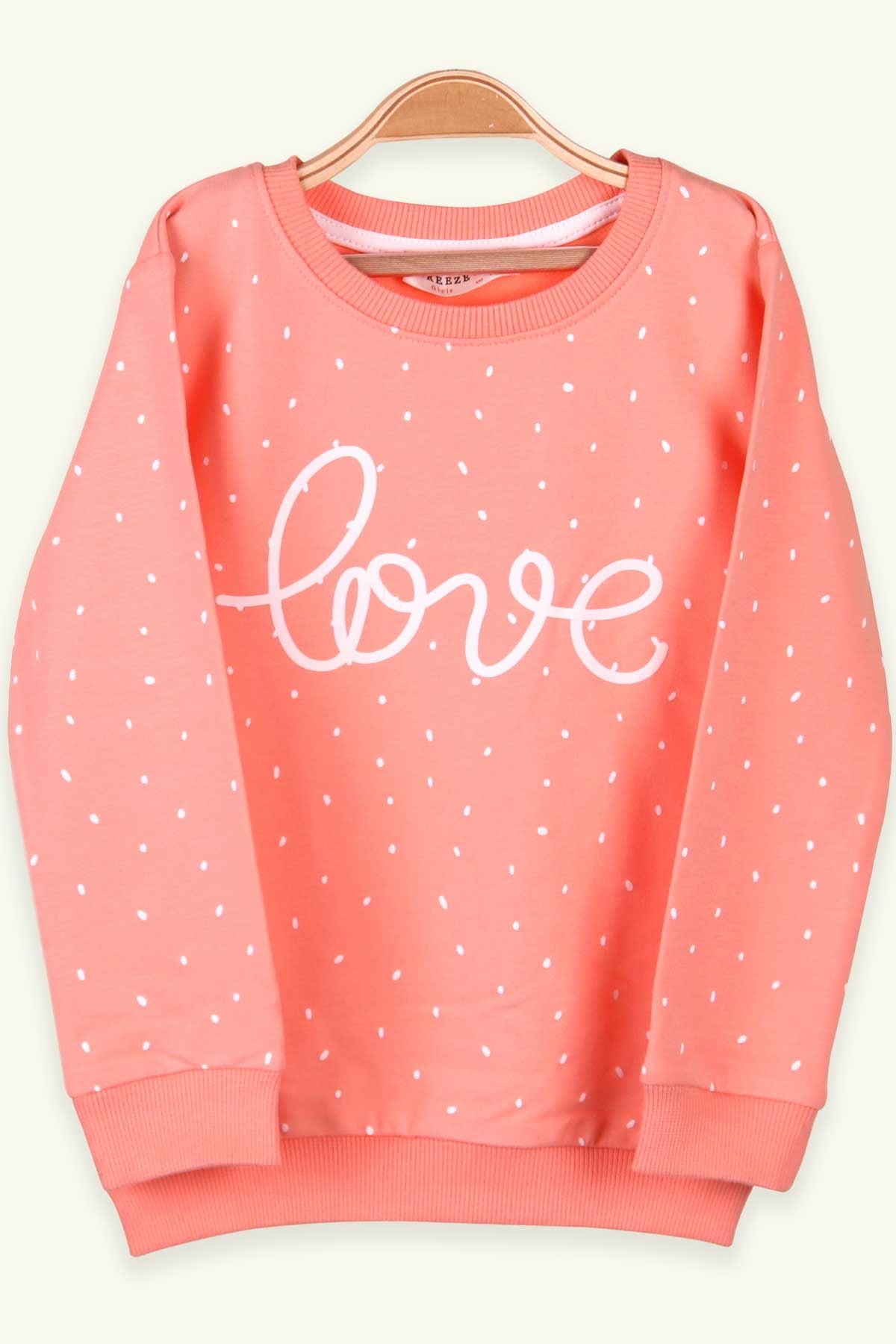 Breeze Kız Çocuk Sweatshirt Baskılı Puantiyeli Somon (3-7 Yaş)