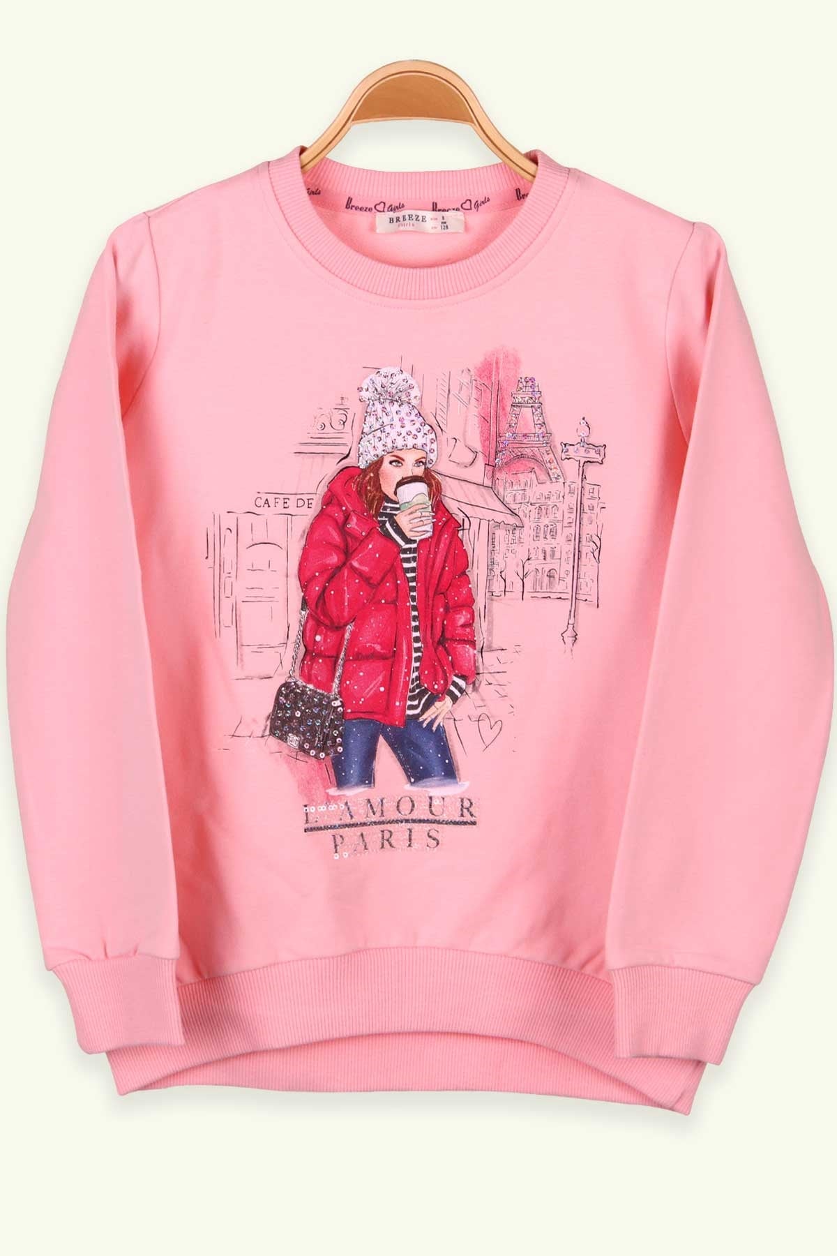 Breeze Kız Çocuk Sweatshirt Baskılı Pullu Pudra (8-12 Yaş)