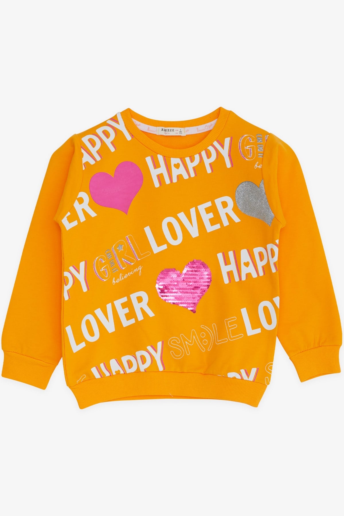 Breeze Kız Çocuk Sweatshirt Baskılı Pullu Hardal Sarı (5-10 Yaş)