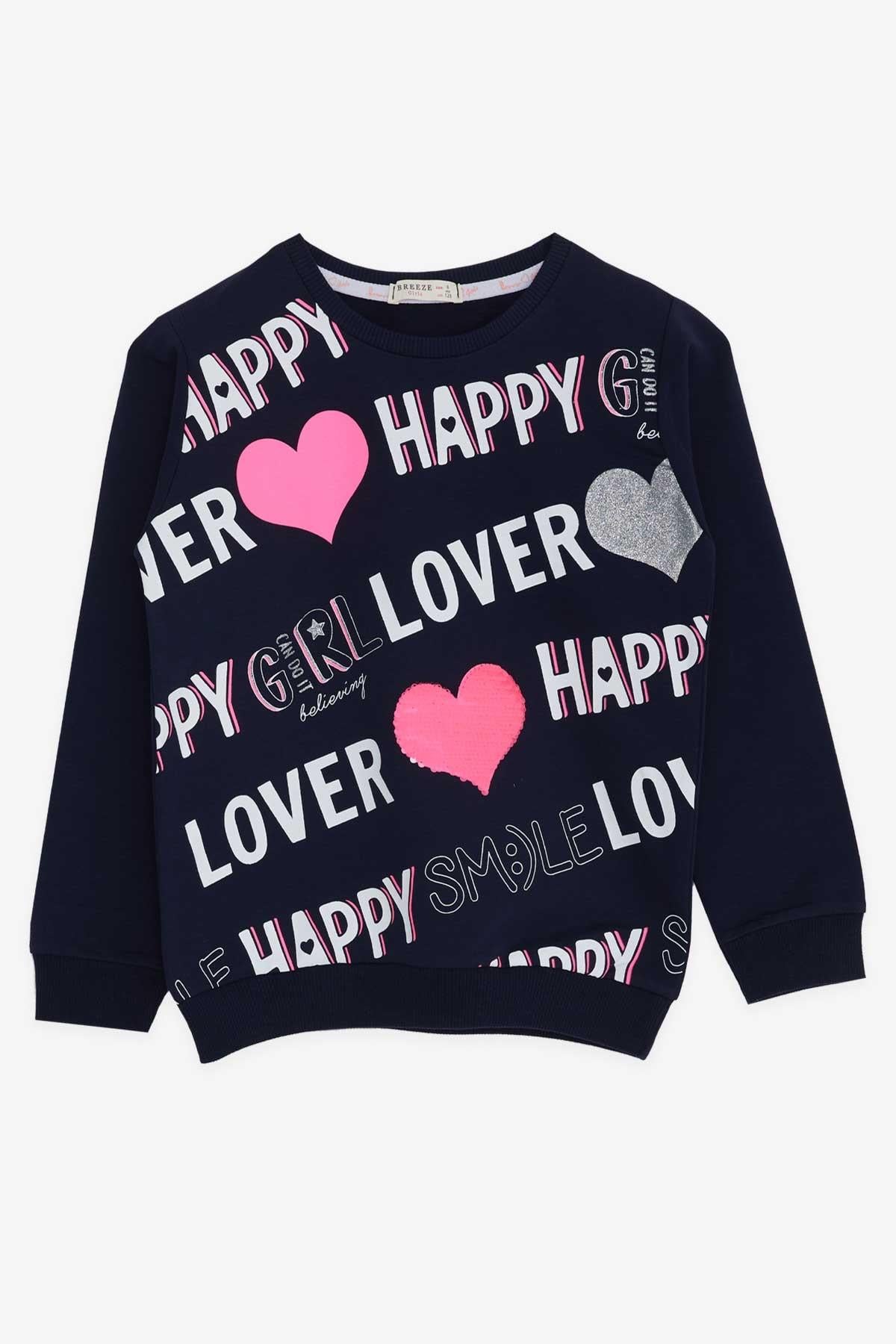 Breeze Kız Çocuk Sweatshirt Baskılı Pullu Lacivert (5-10 Yaş)
