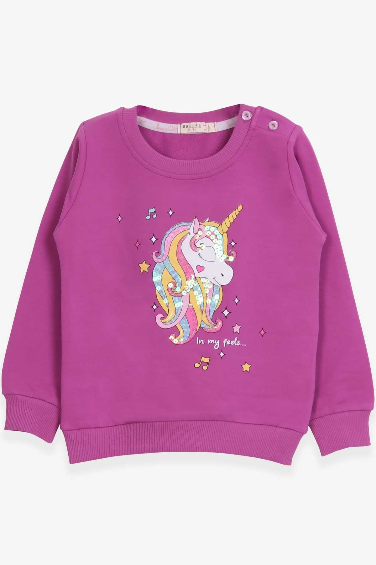 Breeze Kız Çocuk Sweatshirt Baskılı Pullu Unicorn Mor (2-6 Yaş)