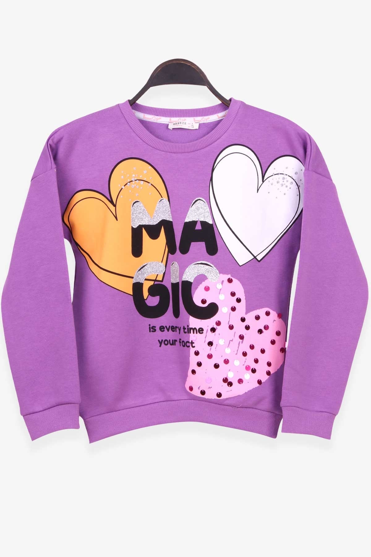 Breeze Kız Çocuk Sweatshirt Baskılı Pullu Mor (8-12 Yaş)