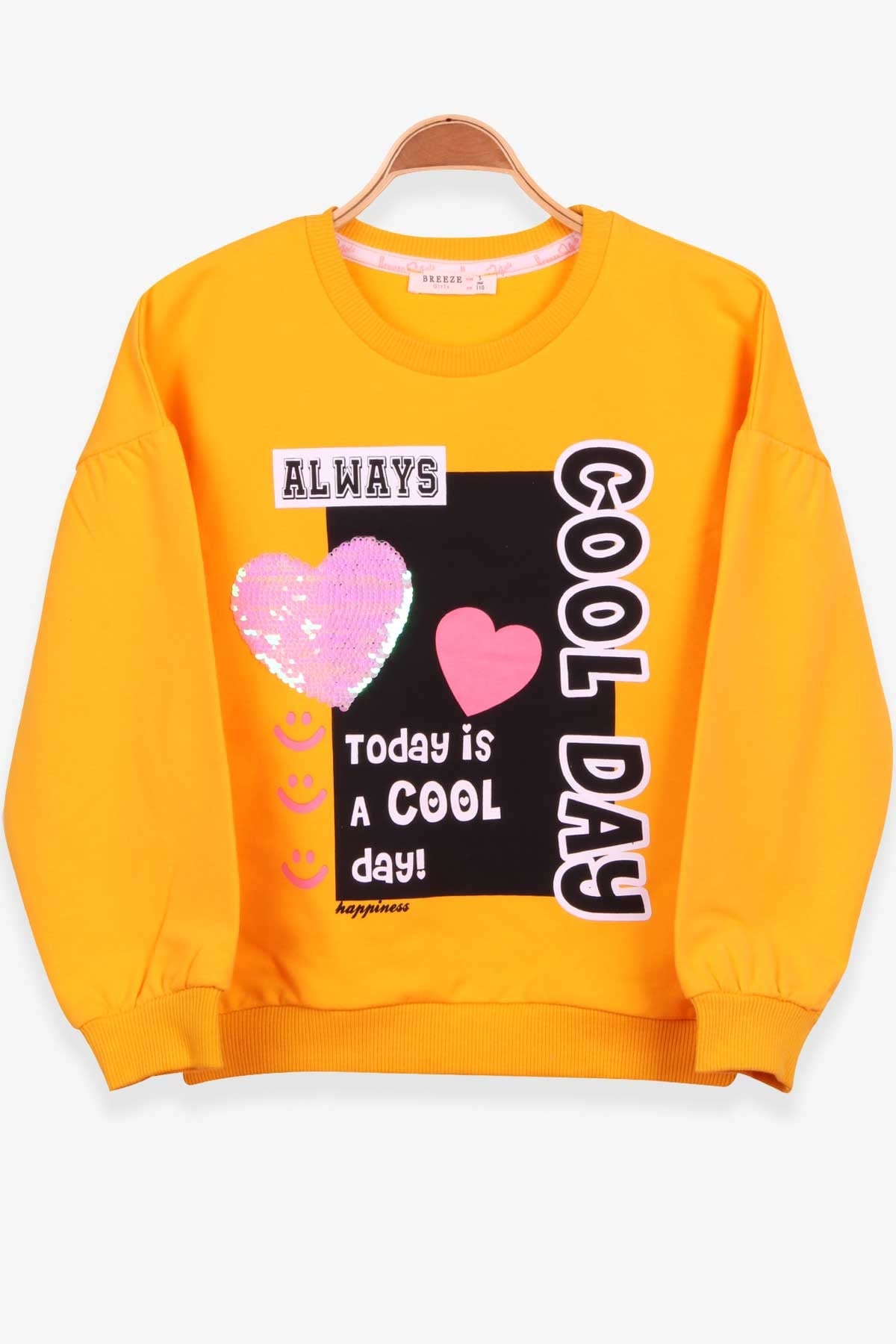 Breeze Kız Çocuk Sweatshirt Baskılı Pullu Hardal Sarı (5-10 Yaş)
