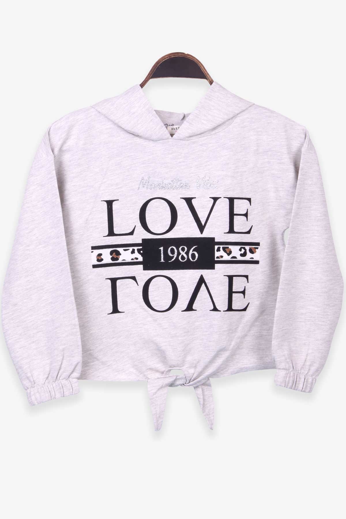 Breeze Kız Çocuk Sweatshirt Baskılı Simli Pullu Gri Melanj (8-14 Yaş)