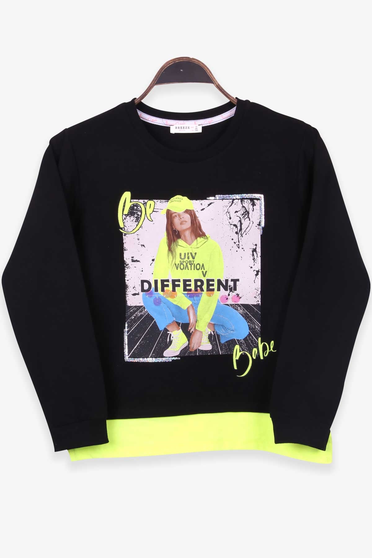Breeze Kız Çocuk Sweatshirt Baskılı Siyah (10-14 Yaş)