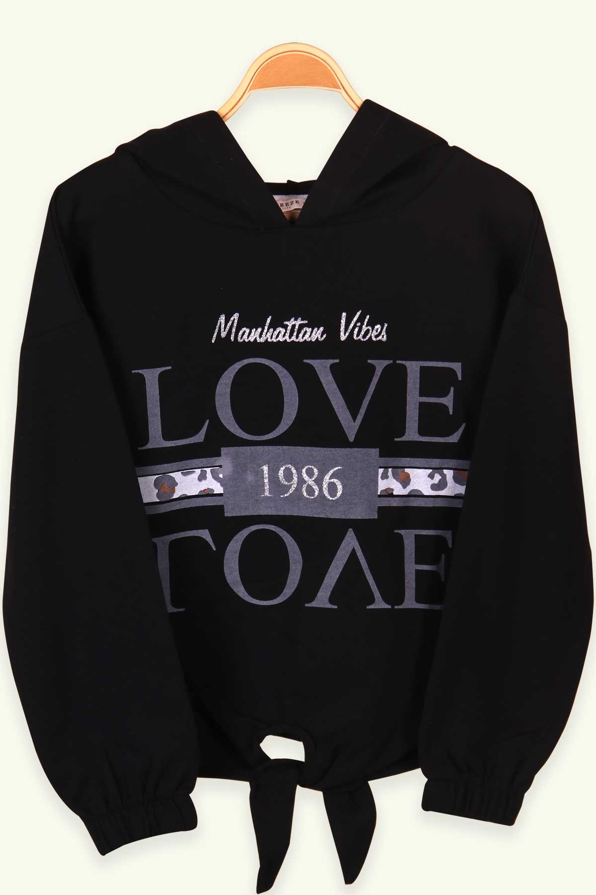 Breeze Kız Çocuk Sweatshirt Baskılı Simli Pullu Siyah (8-14 Yaş)