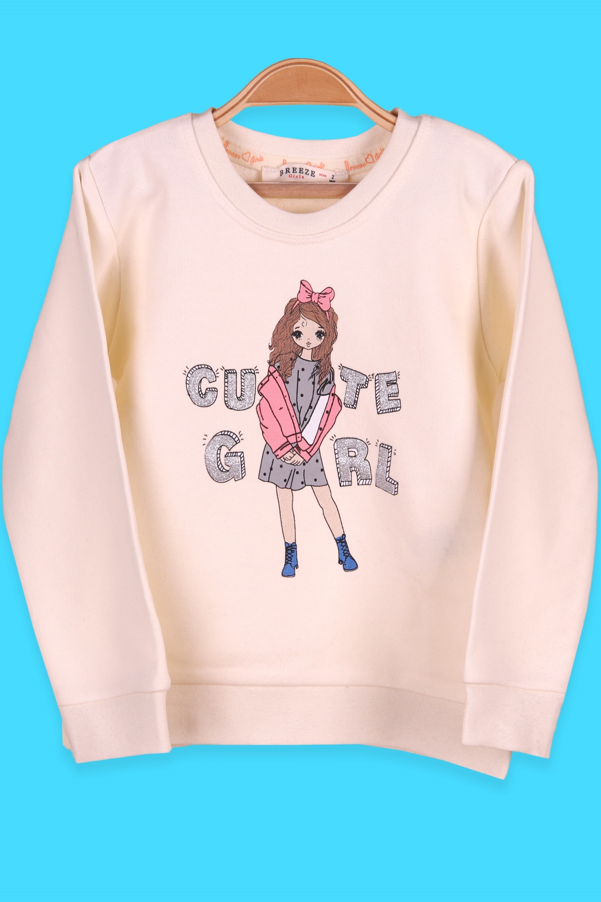 Breeze Kız Çocuk Sweatshirt Baskılı Simli Krem (1.5-5 Yaş)
