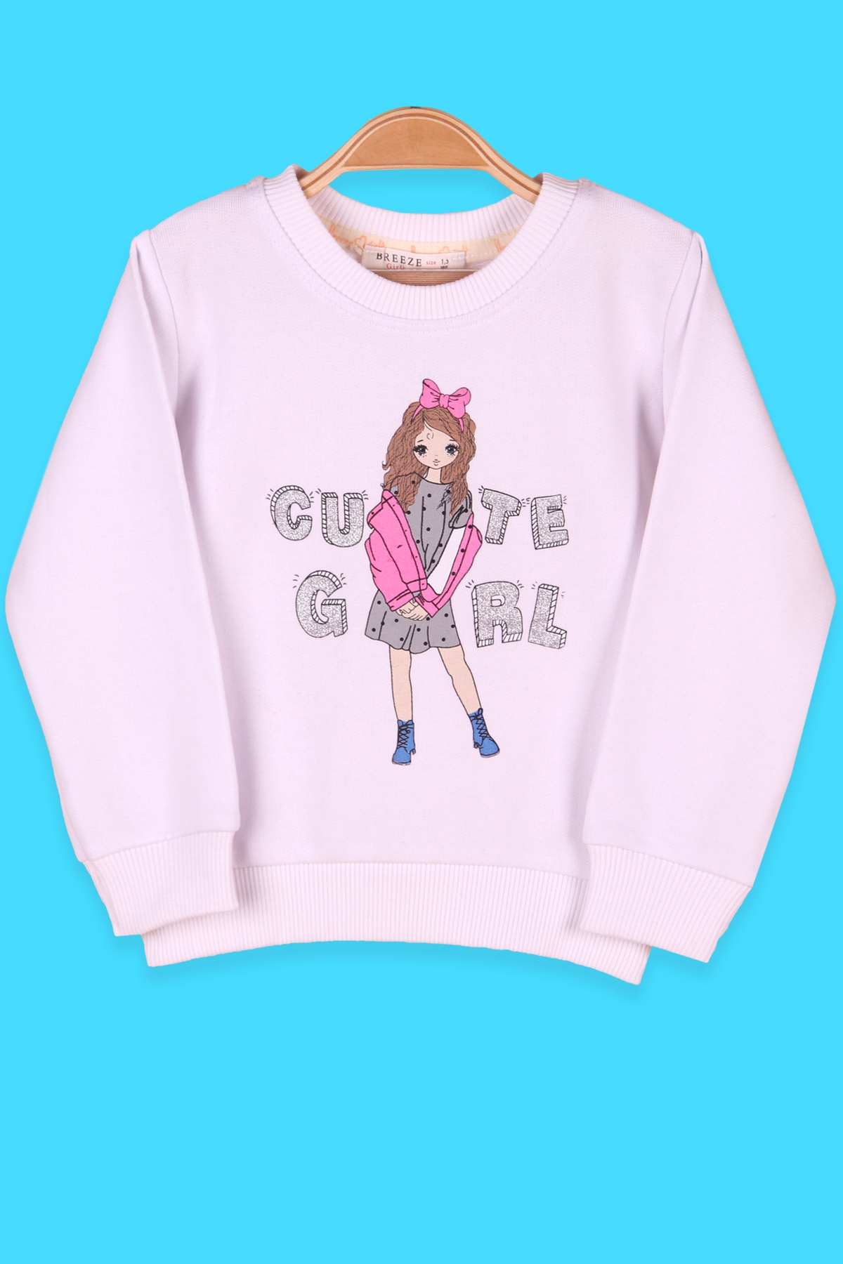 Breeze Kız Çocuk Sweatshirt Baskılı Simli Beyaz (1.5-5 Yaş)