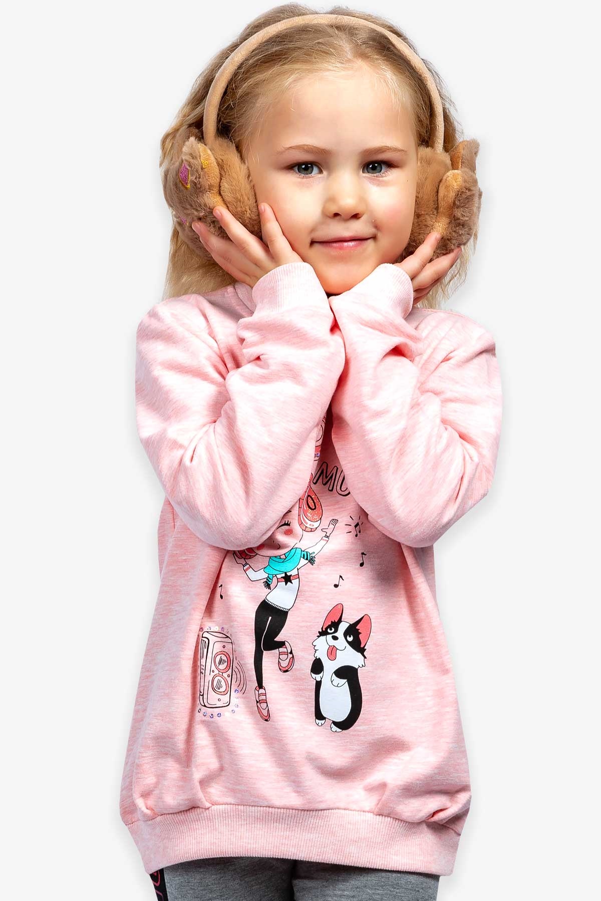 Breeze Kız Çocuk Sweatshirt Baskılı Somon Melanj (3-7 Yaş)