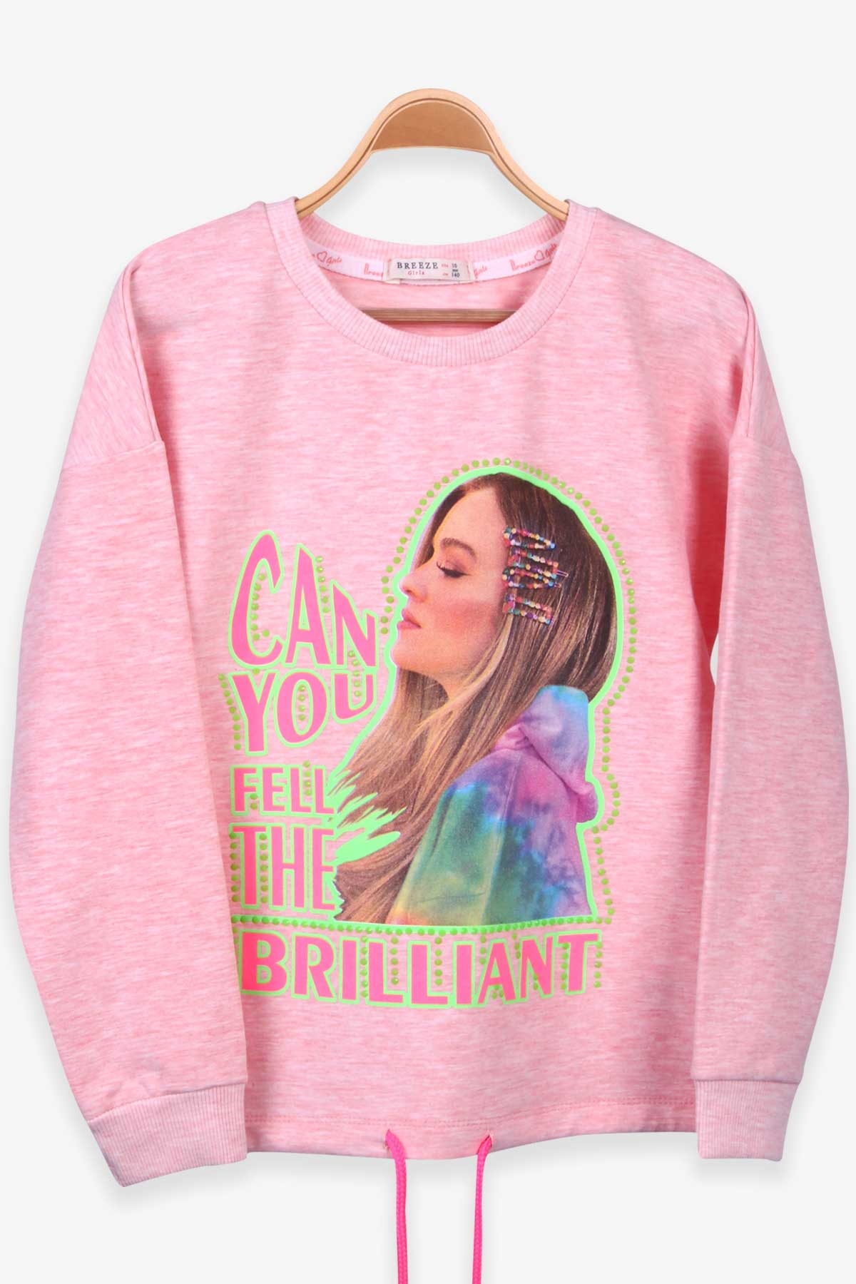 Breeze Kız Çocuk Sweatshirt Baskılı Somon Melanj (10-14 Yaş)