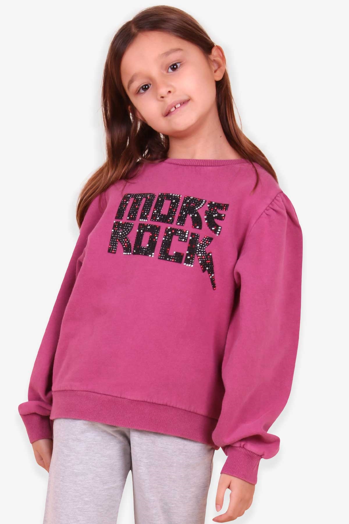 Breeze Kız Çocuk Sweatshirt Baskılı Taşlı Vişne Çürüğü (6-14 Yaş)