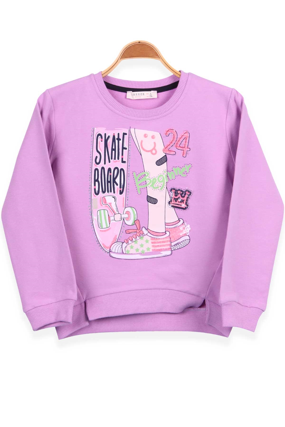 Breeze Kız Çocuk Sweatshirt Baskılı Taşlı Eflatun (4-8 Yaş)
