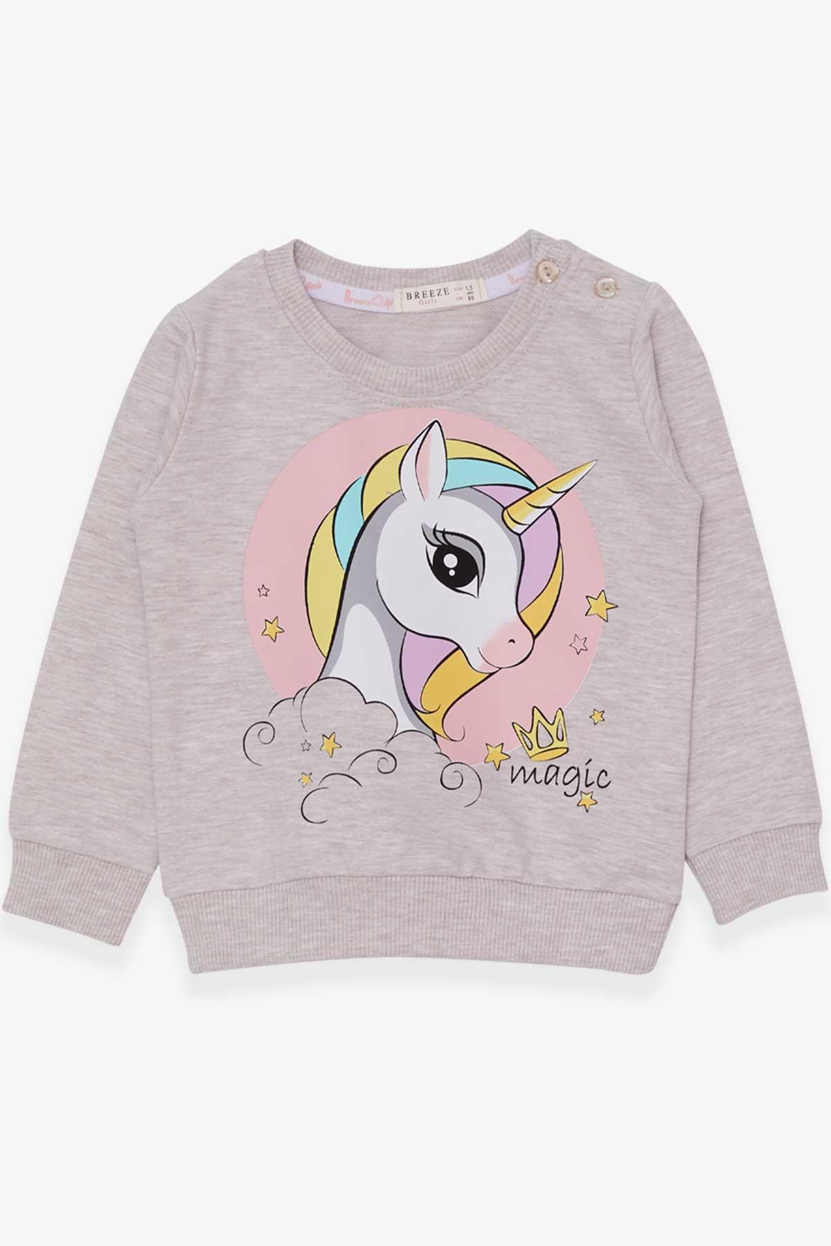 Breeze Kız Çocuk Sweatshirt Baskılı Unicorn Bej Melanj (1.5-5 Yaş)