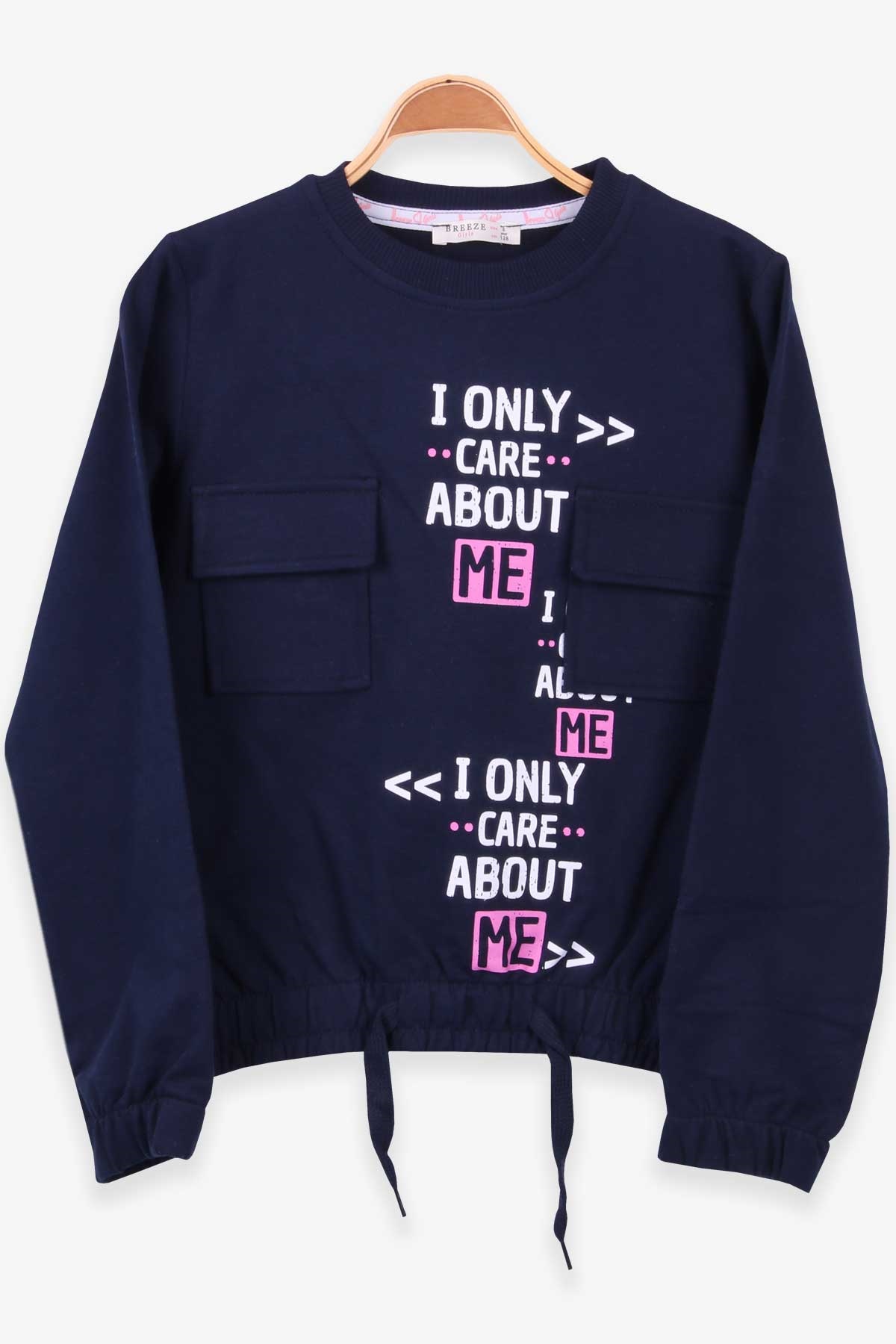 Breeze Kız Çocuk Sweatshirt Cepli Baskılı Lacivert (8-14 Yaş)
