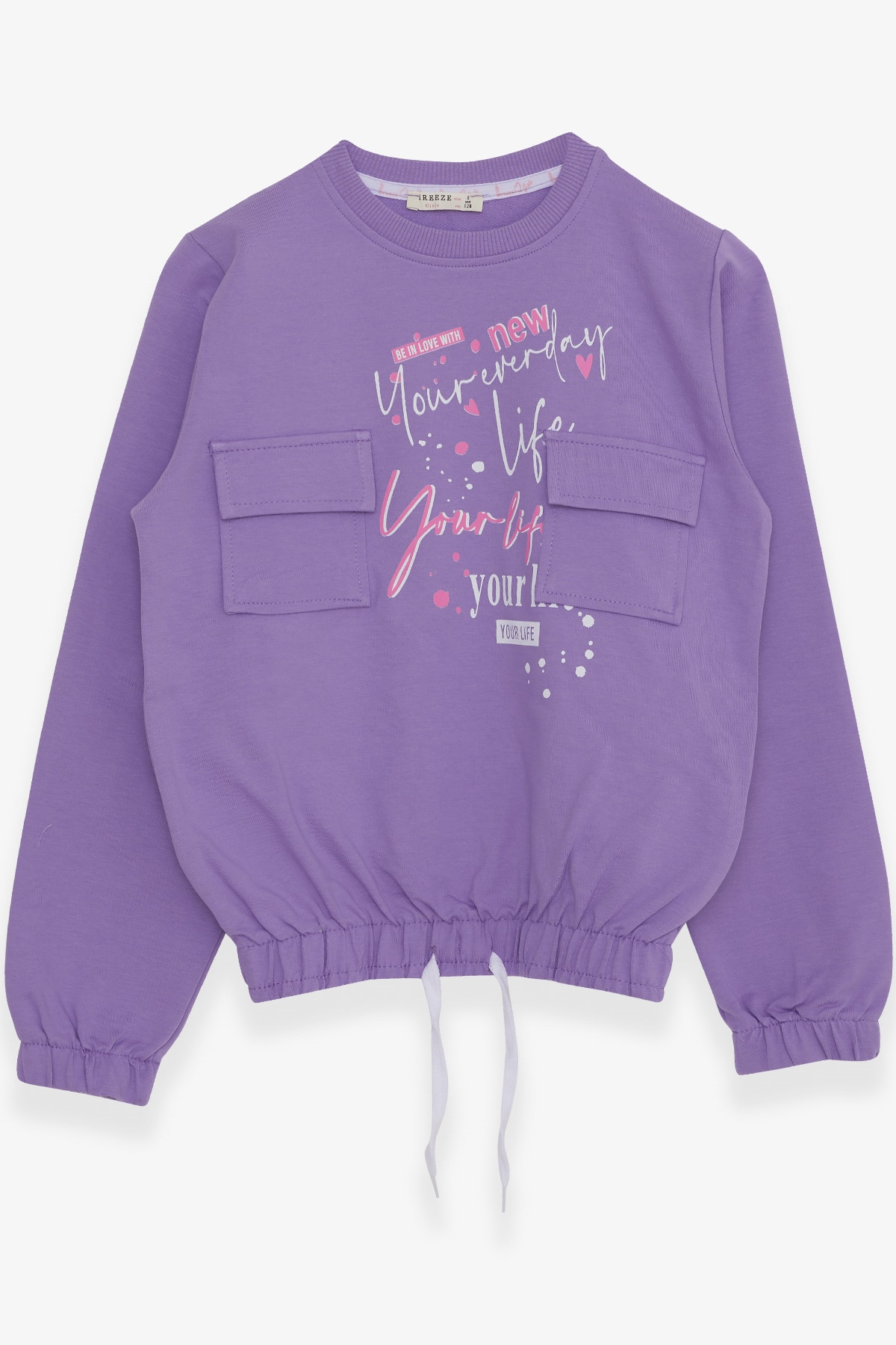 Breeze Kız Çocuk Sweatshirt Cepli Yazı Baskılı Lila (8-14 Yaş)
