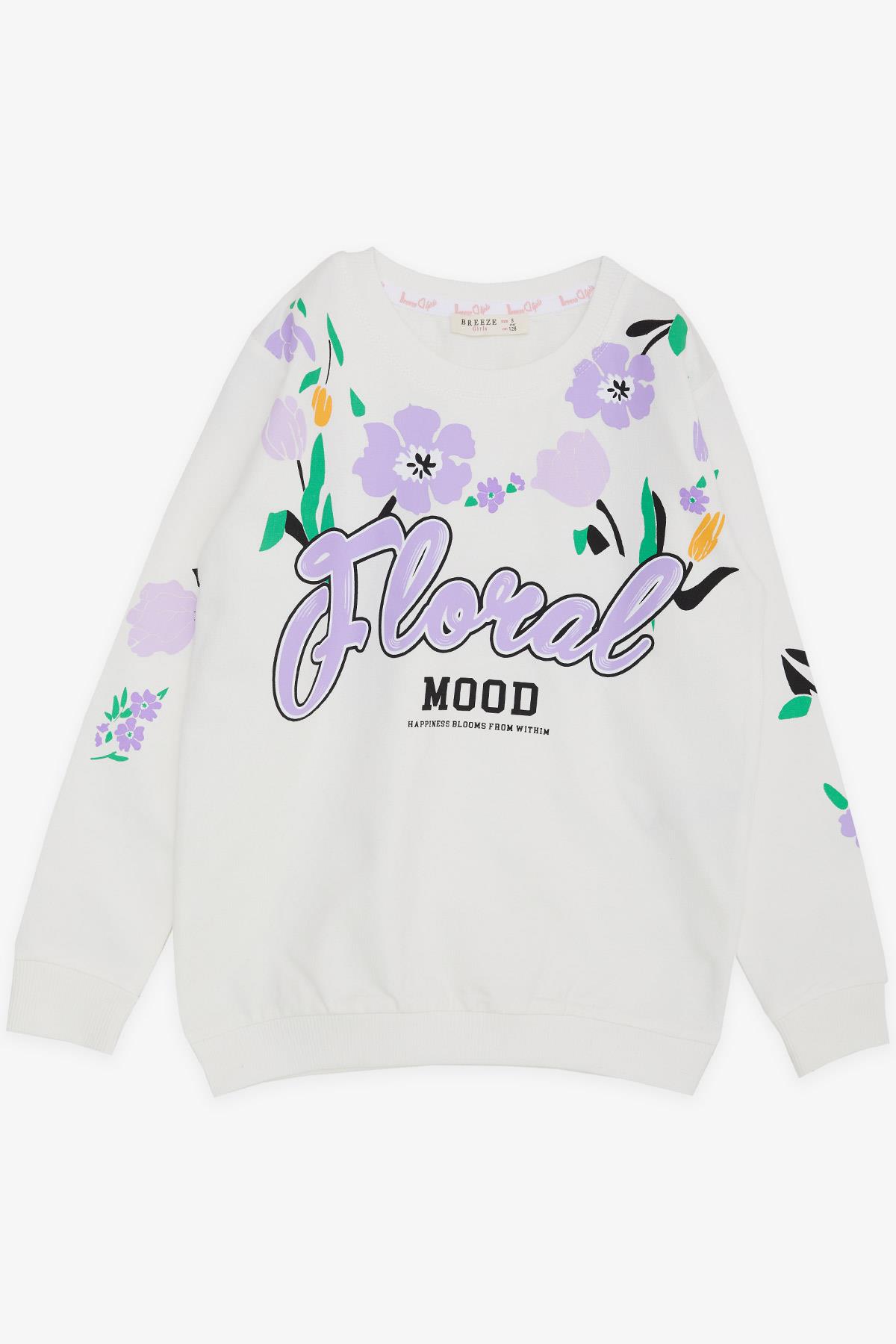 Breeze Kız Çocuk Sweatshirt Çiçek Baskılı Ekru (6-12 Yaş)