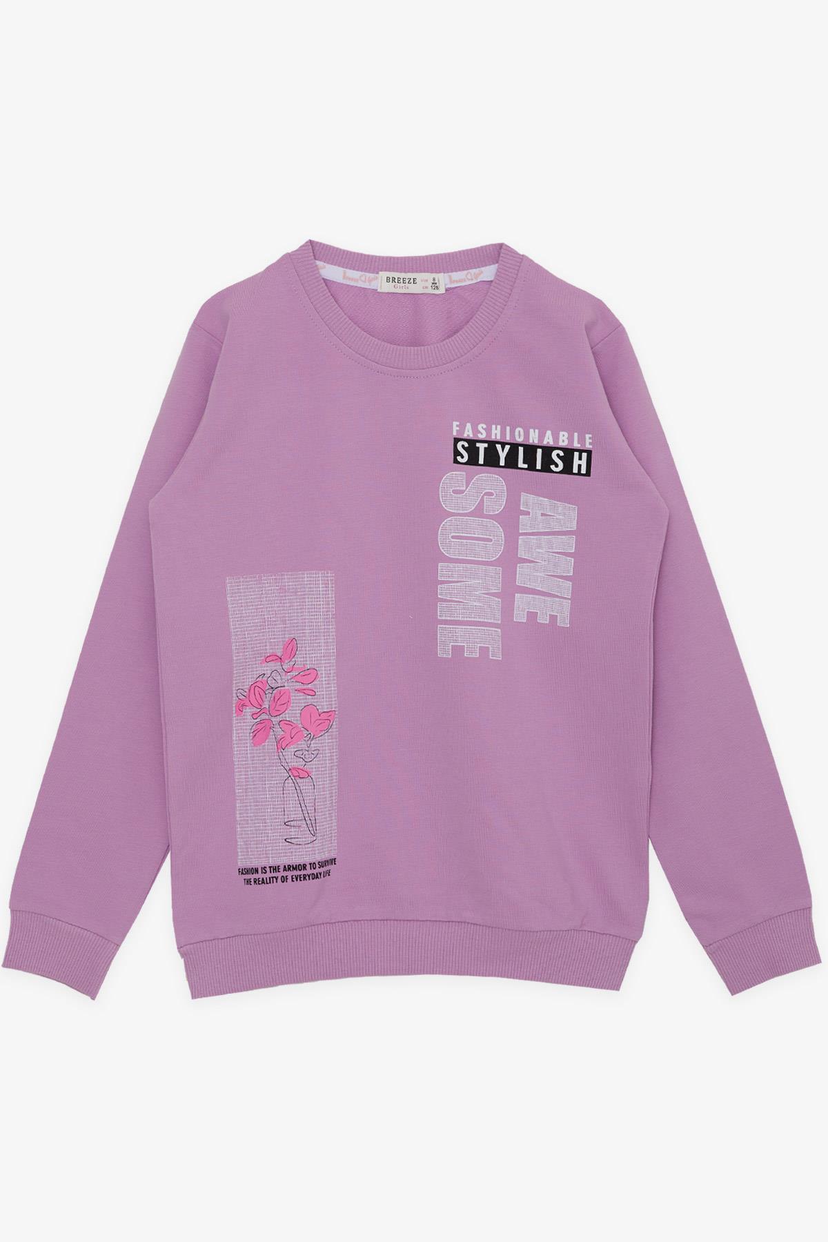 Breeze Kız Çocuk Sweatshirt Çiçek Baskılı Eflatun (6-12 Yaş)