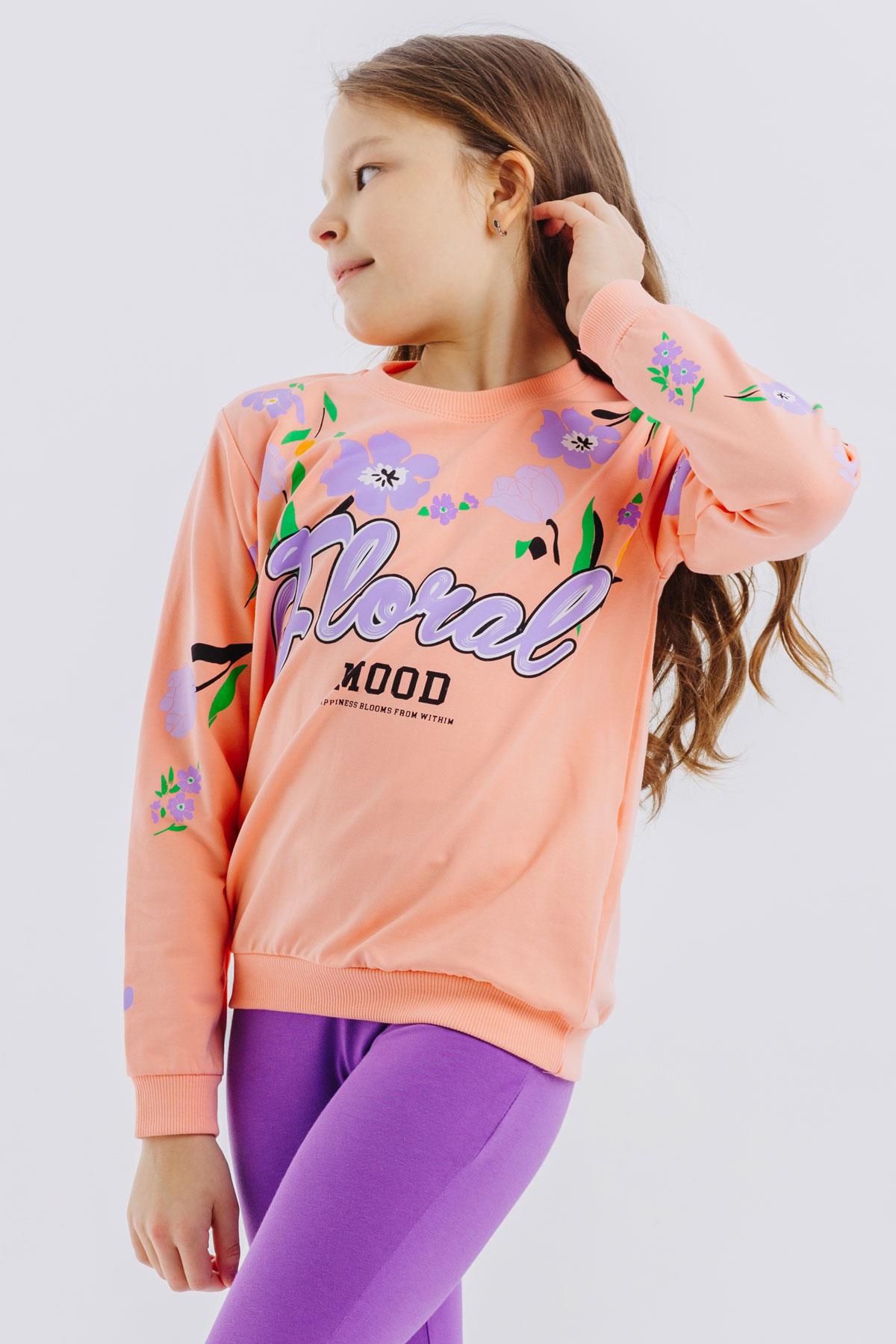 Breeze Kız Çocuk Sweatshirt Çiçek Baskılı Somon (9-12 Yaş)