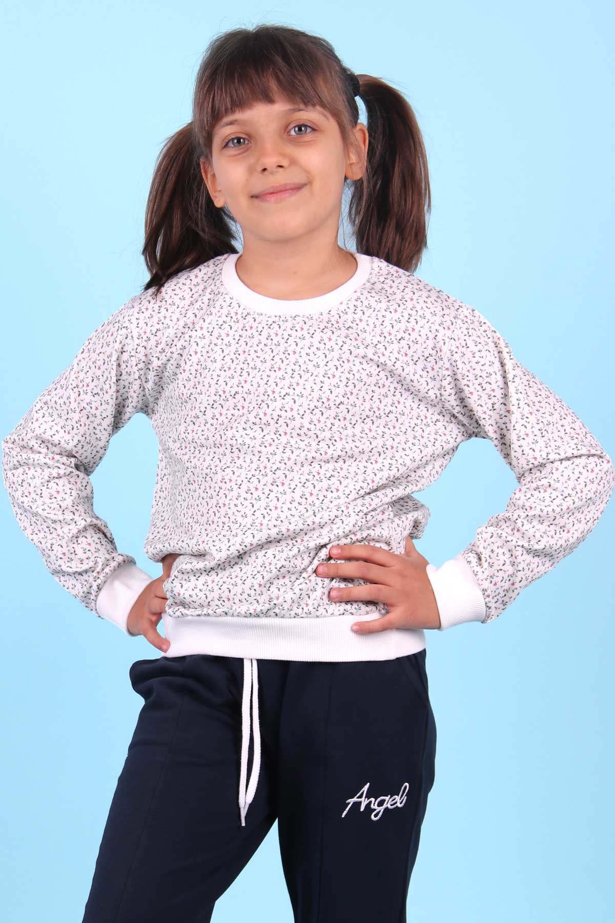 Breeze Kız Çocuk Sweatshirt Çiçek Desenli Beyaz (5-9 Yaş)