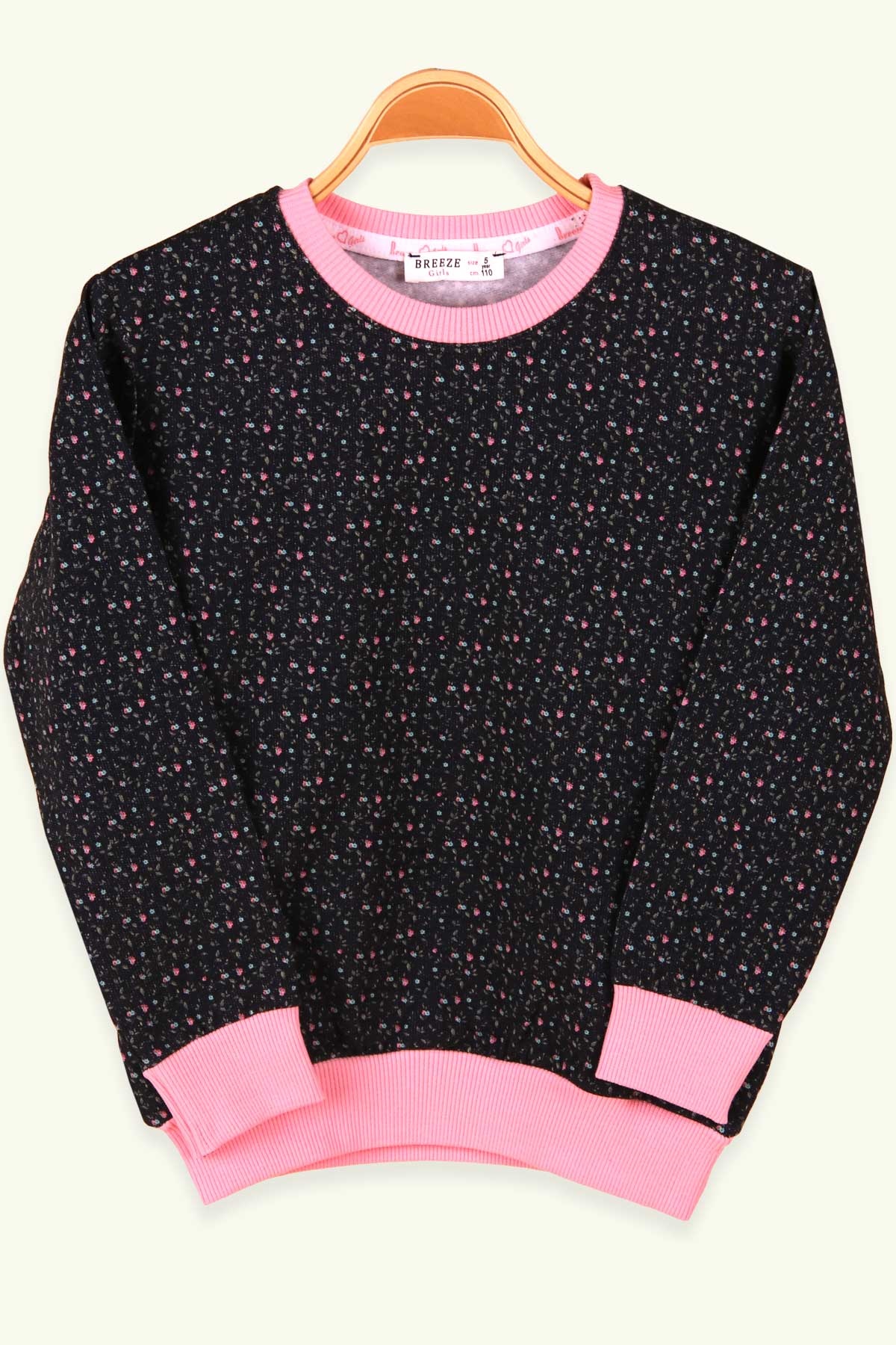 Breeze Kız Çocuk Sweatshirt Çiçekli Koyu Yeşil (5-9 Yaş)