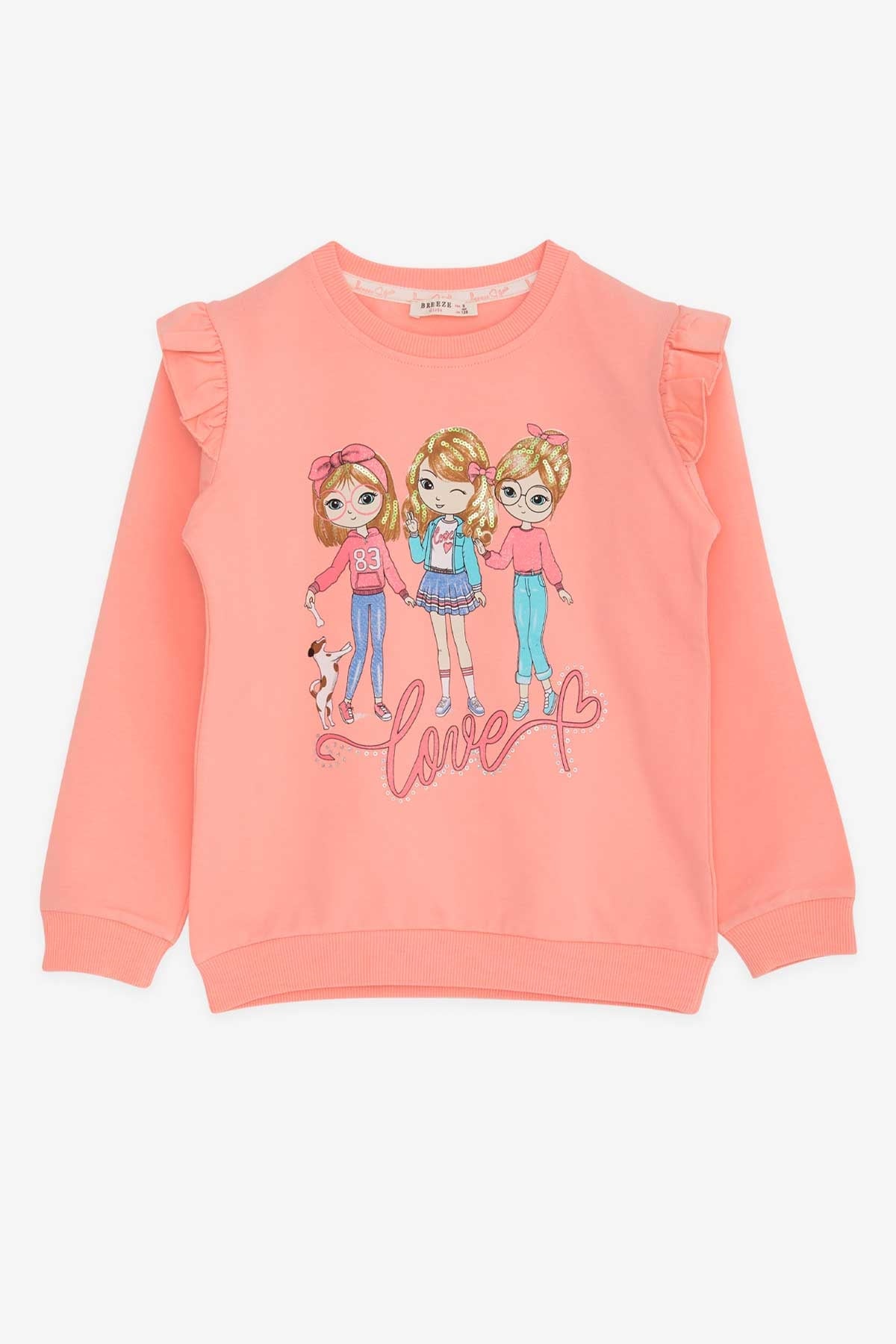 Breeze Kız Çocuk Sweatshirt Dostluk Temalı Somon (3-8 Yaş)